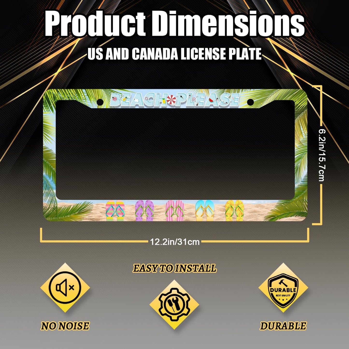 Beach Please License Plate Frame Hawaii Flip Flops License Plate Stainless Steel Auto Parts Funny License Plate Holder Men Women Decoration with Screw License Plate Holder 12"x6"