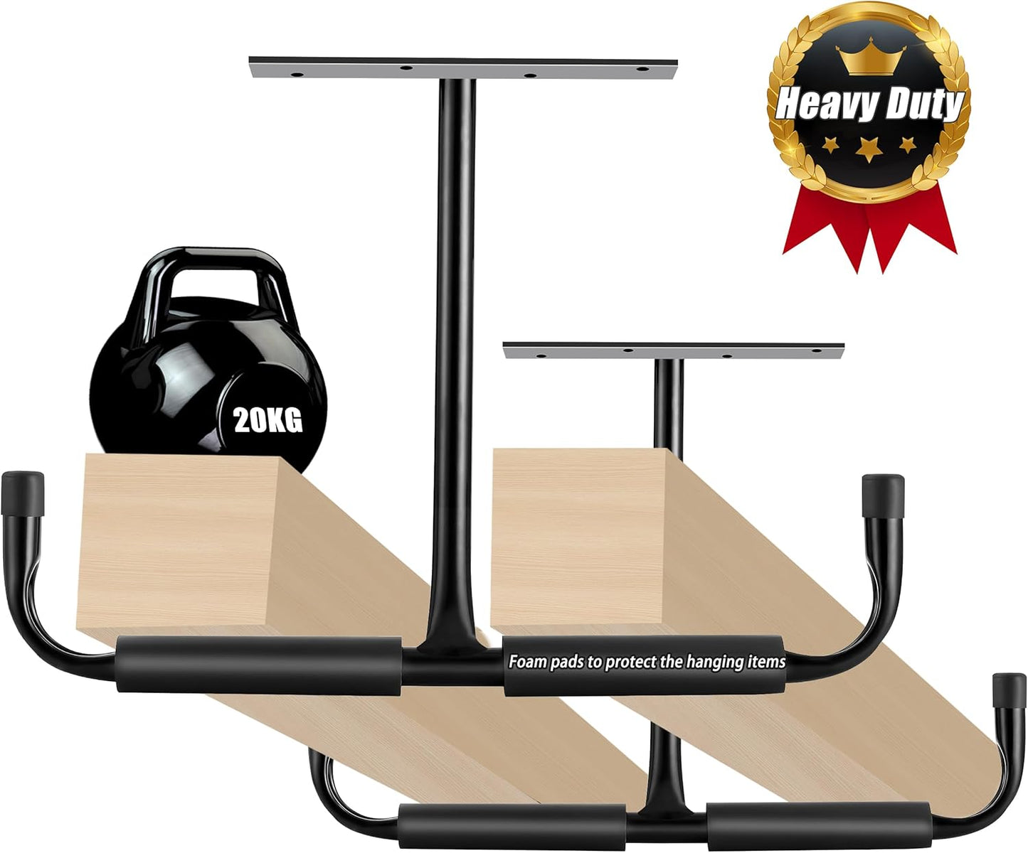 Sinoer Garage Storage Hooks Rack Ceiling,Wall Mounted Hooks, Heavy Duty Utility Hanger for Ladder,Hose Pipe,Wood, Tools & Other Bulky Items (2 Pack, Black)