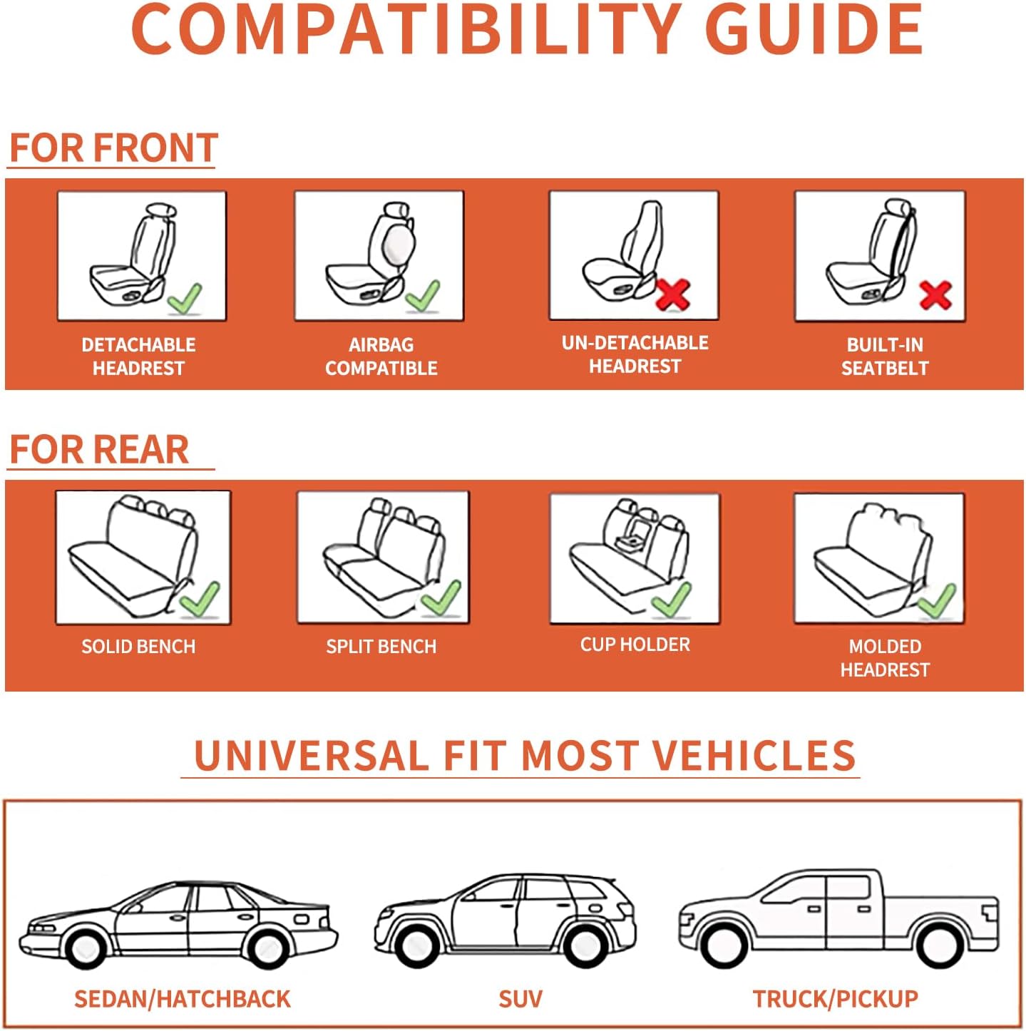 Car Seat Covers Full Set, Leather Seat Covers for Cars, Car Seat Protector Waterproof, Non-Slip Car Interior Covers Fit for Most Cars, SUV, Vans, Trucks,5Seaters,Full Set,Black-White