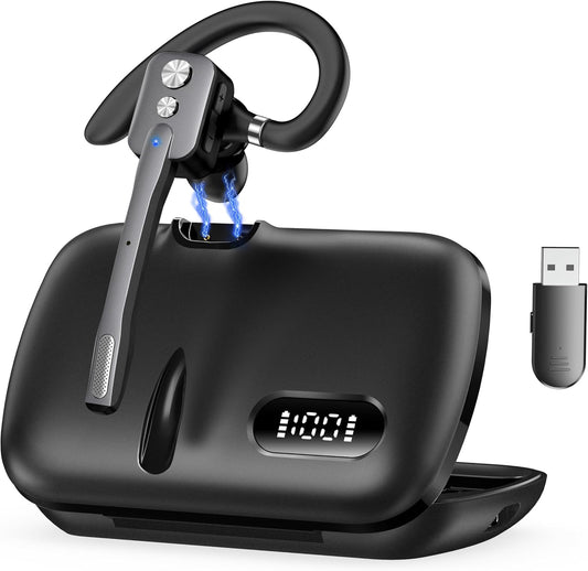 Bluetooth Headset, Wireless Bluetooth Earpiece with Dual-Mic & Noise Canceling, Single Ear Headset with Mute for Business, Remote Work, V5.3 Hand-Free headset for iOS Android Cell Phone (Gray)