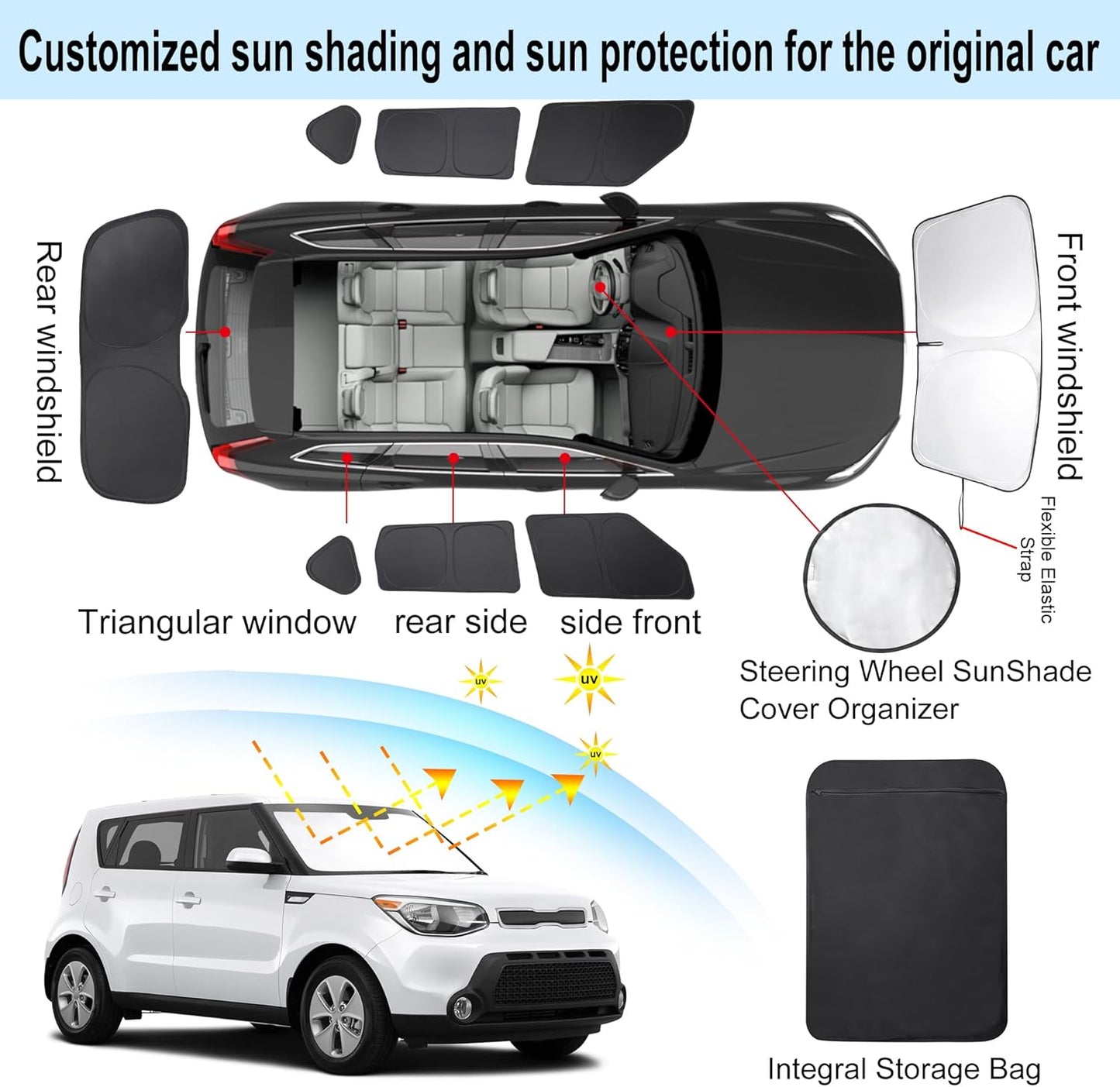 TINGLU Window Shades for Kia Soul 2014-2019 Accessorie Car Side Full Windows Rear Triangular Windshield Sun Shade Sun UV Rays & Privacy Protection for Camping,Napping,and Relaxing 8PCS