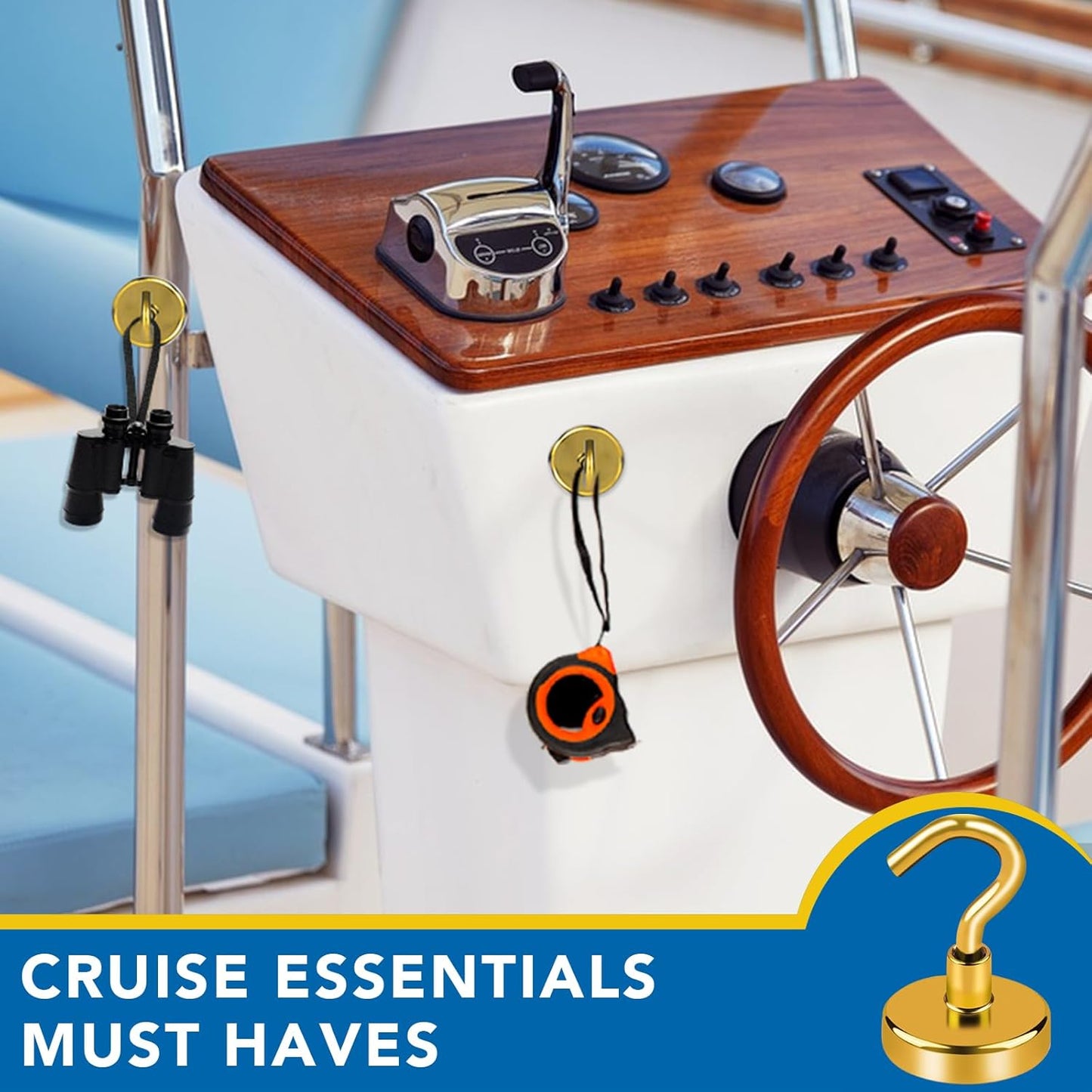 LOVIMAG Cruise Must Haves, 80Lb Magnet Hooks, Cruise Magnets for Door, Yellow Cruise Door Magnets, Magnetic Hooks for Hanging-6Pack