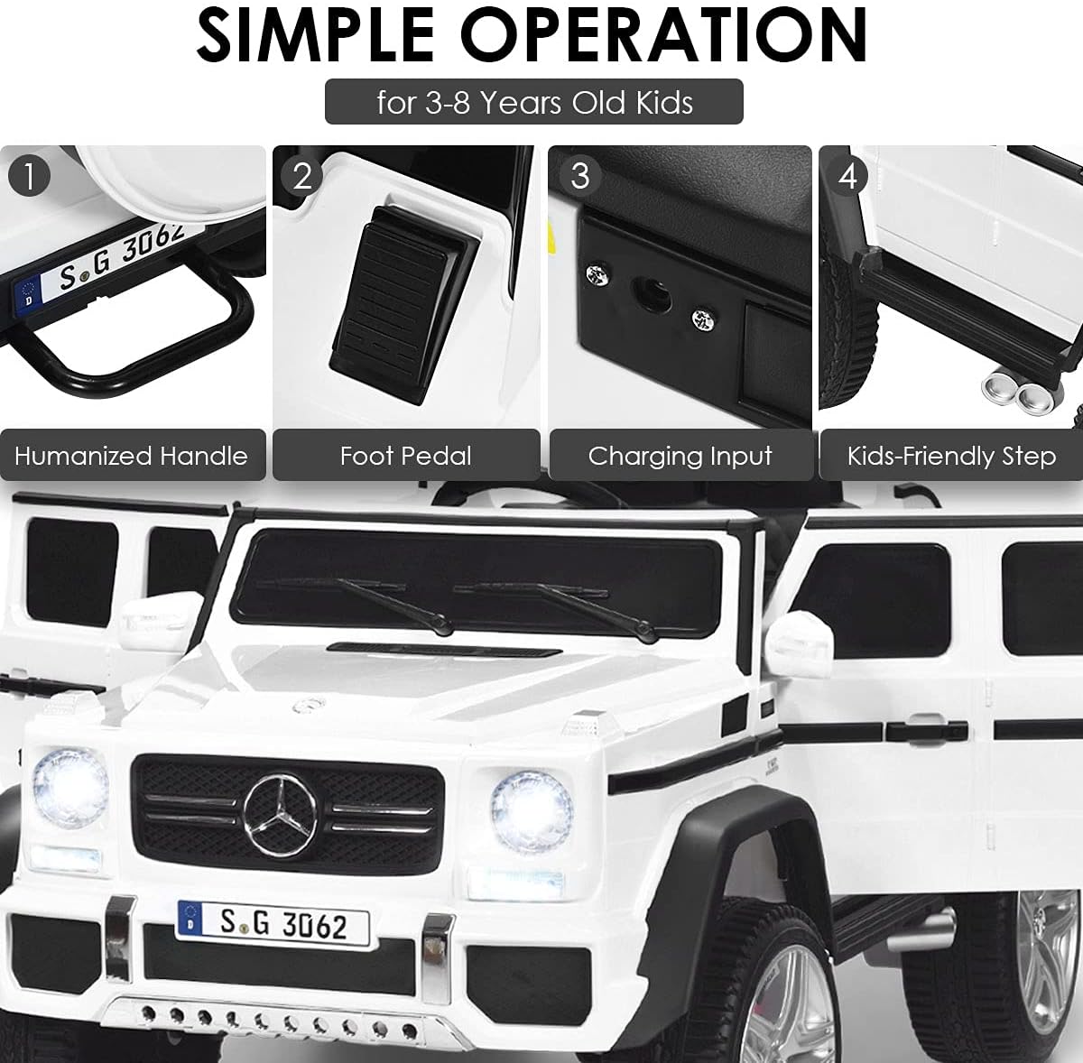 Costzon Ride on Car, Licensed Mercedes-Benz Maybach, 12V Battery Powered Vehicle Toy w/ 2 Motors, Remote Control, 3 Speeds, Lights, Horn, Music, Aux, Storage, Truck, Electric Car for Kids (White)