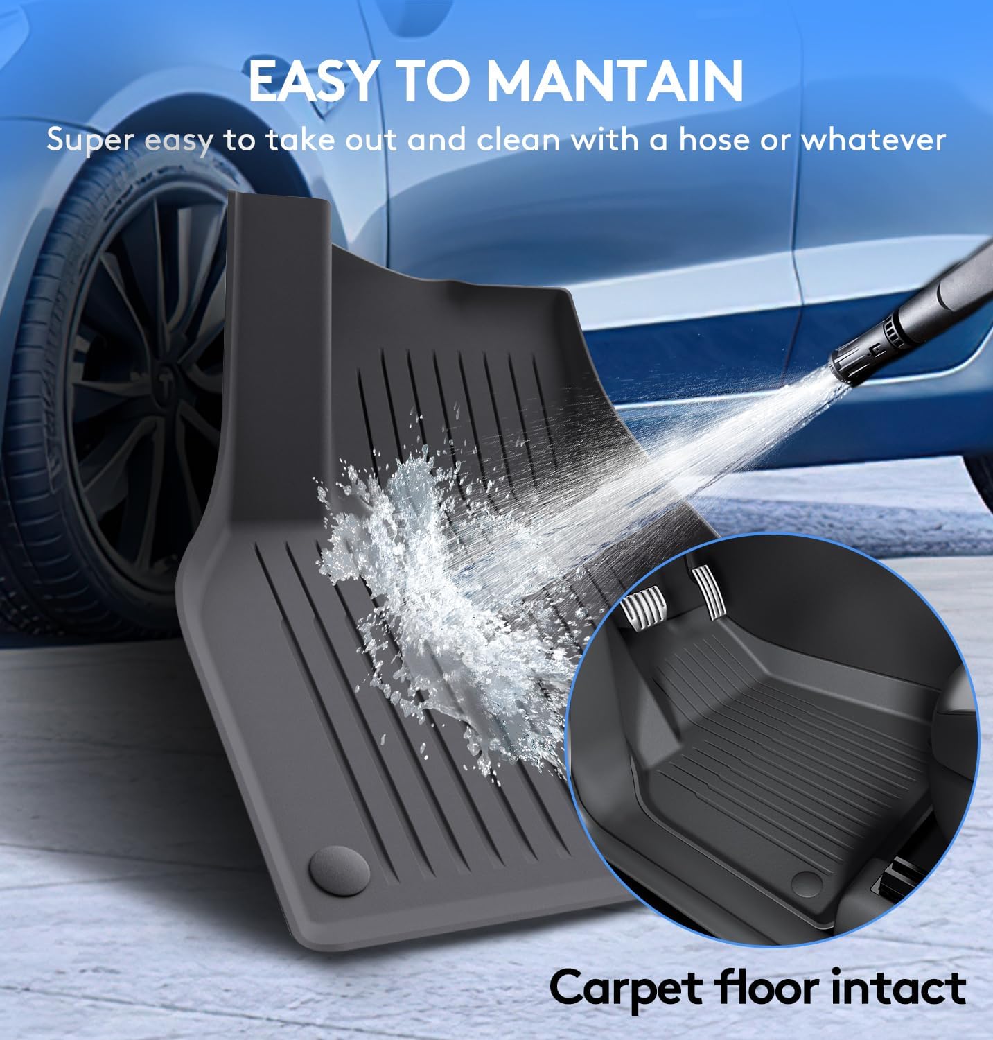 Floor Mats Fits for Tesla Model Y 5-Seat 2024-2020 - All Weather TPE Front, Rear, Cargo & Sub-Trunk Mats, 6-Piece Custom Fit (Not Fit 7-Seat)