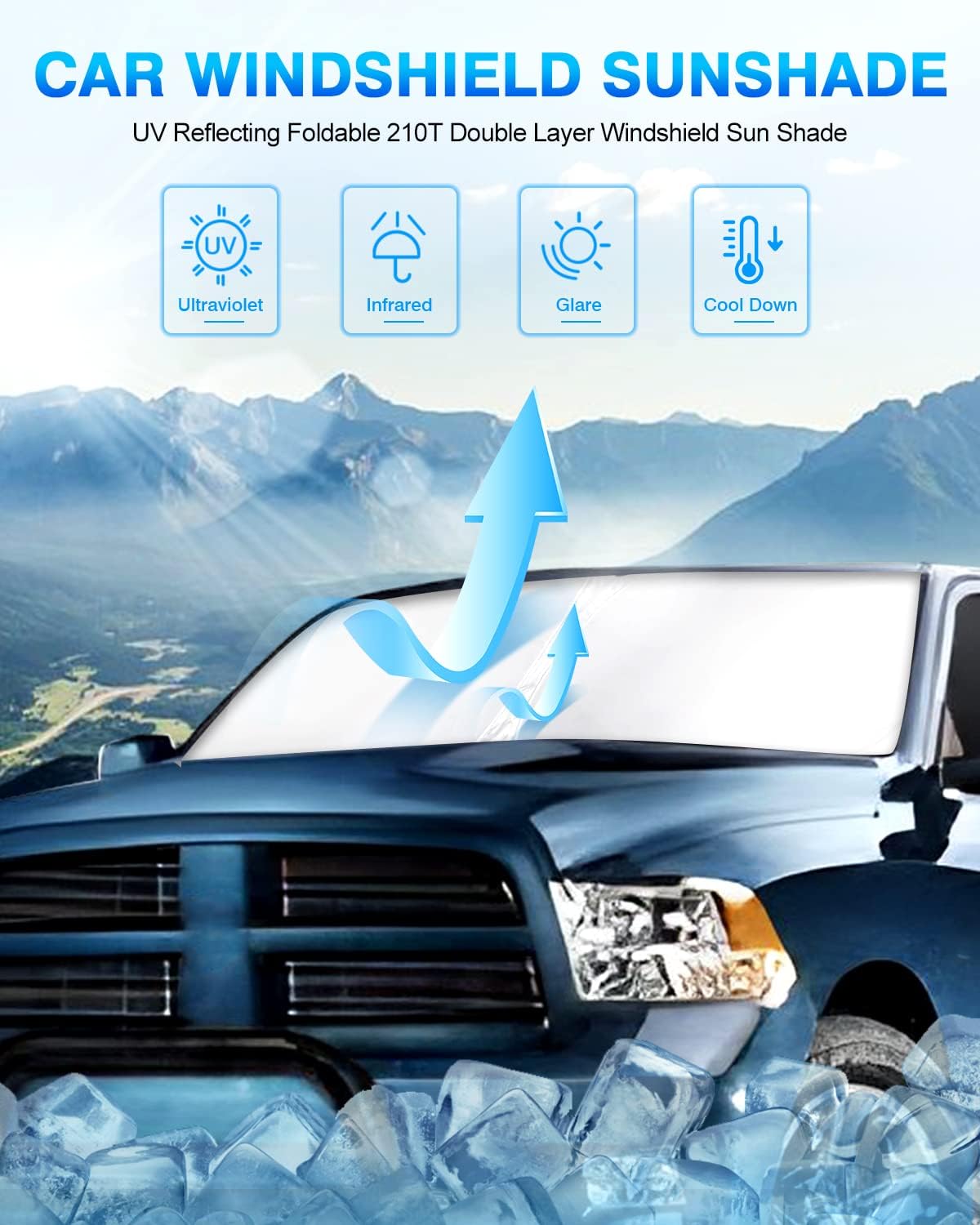 KUST Windshield Sun Shade for Ram 1500 2011-2018 Window Shade Sun Visor Cover Foldable Blocks UV Rays Keep Your Car Cooler