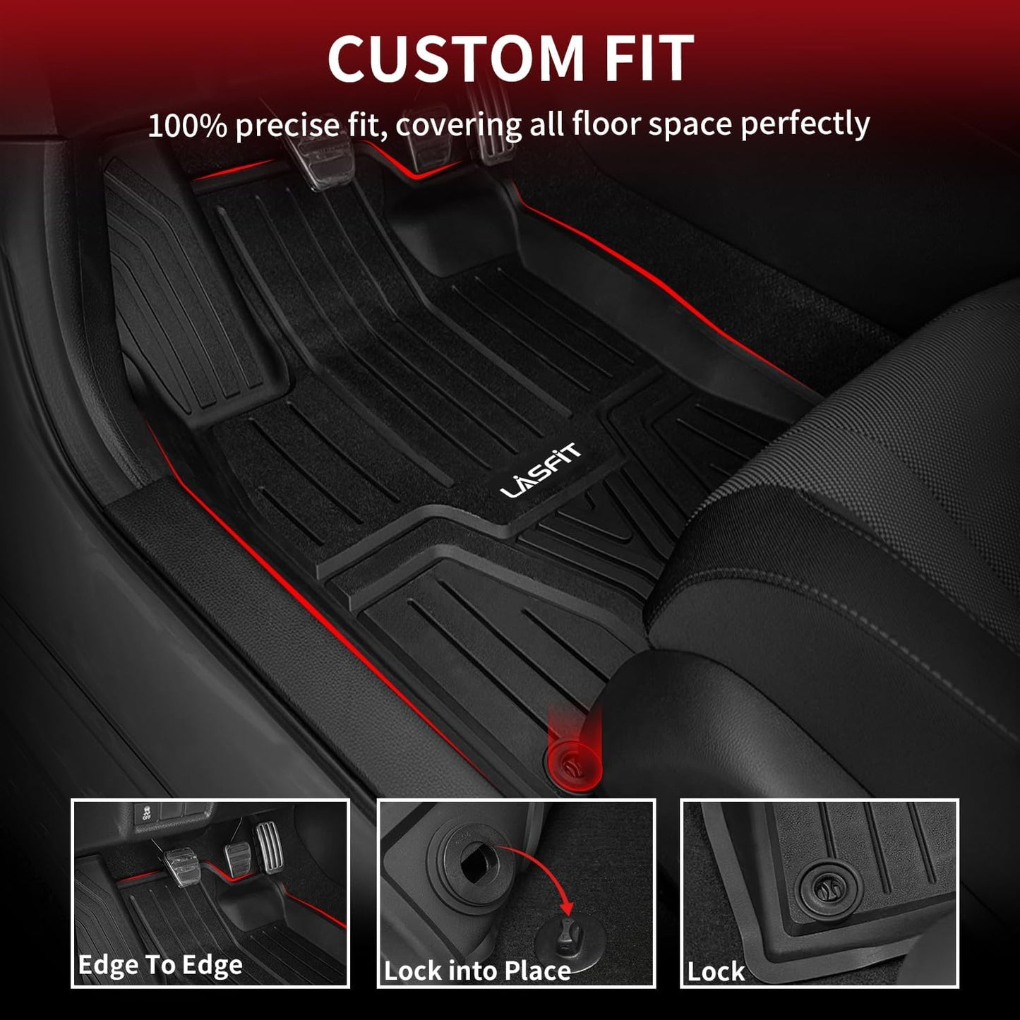 LASFIT Floor Mats for Honda Civic 2022-2025 2026 (Fits Rear Seats with or Without USB Ports) | for Acura Integra 2023-2025, All Weather Car Floor Liners, 1st & 2nd Row, Black