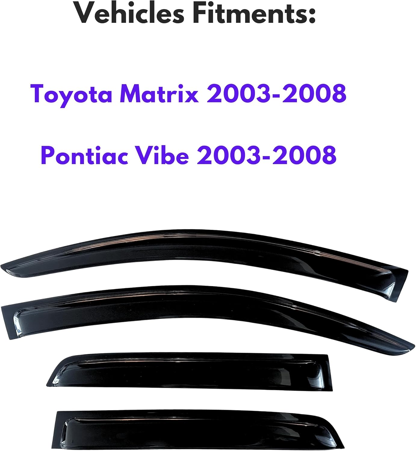 KPY Window Visor Compatible with Toyota Matrix 2003-2008 & Pontiac Vibe 2003-2008, 4PC Rain Guard Side Window Vent Deflectors Tape-On Style, 2003 2004 2005 2006 2007 2008