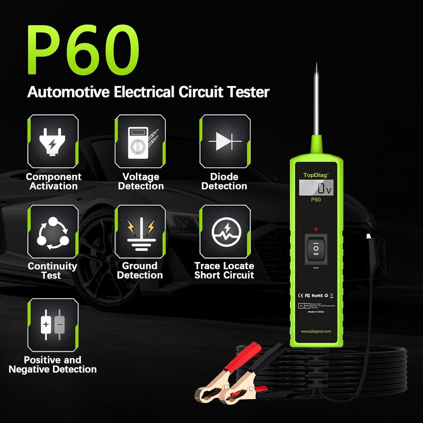 12 Volt Test Light Automotive, Power Circuit Probe Kit, 6V - 24V Car Fuse Tester, Voltage Tester 0.3v-70v, AC DC Outlet Tester, Automotive Short Circuit Finder, P60