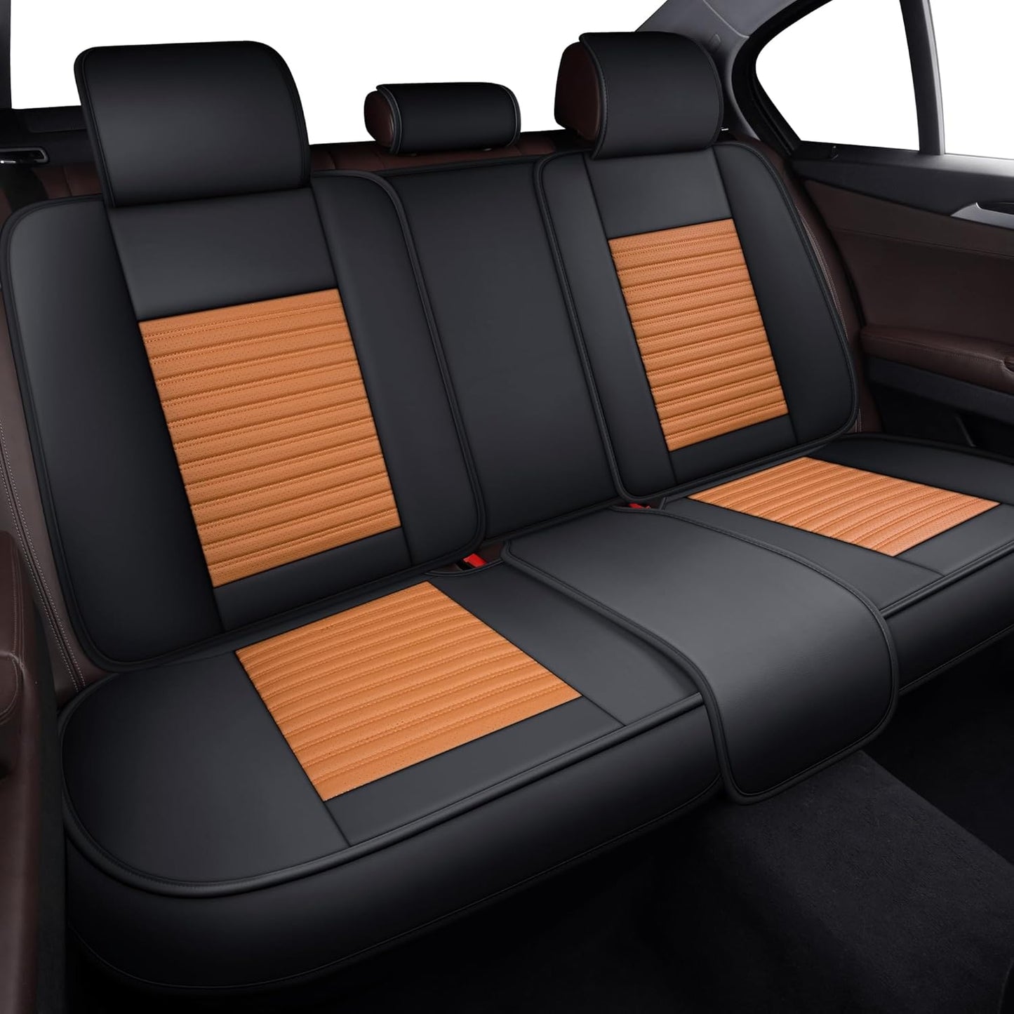 LINGVIDO Car Seat Covers, Breathable and Waterproof Faux Leather Automotive Seat Covers for Cars SUV Truck Sedan,Universal Anti-Slip Seat Cover with Backrest (Full Set, Brown & Black)