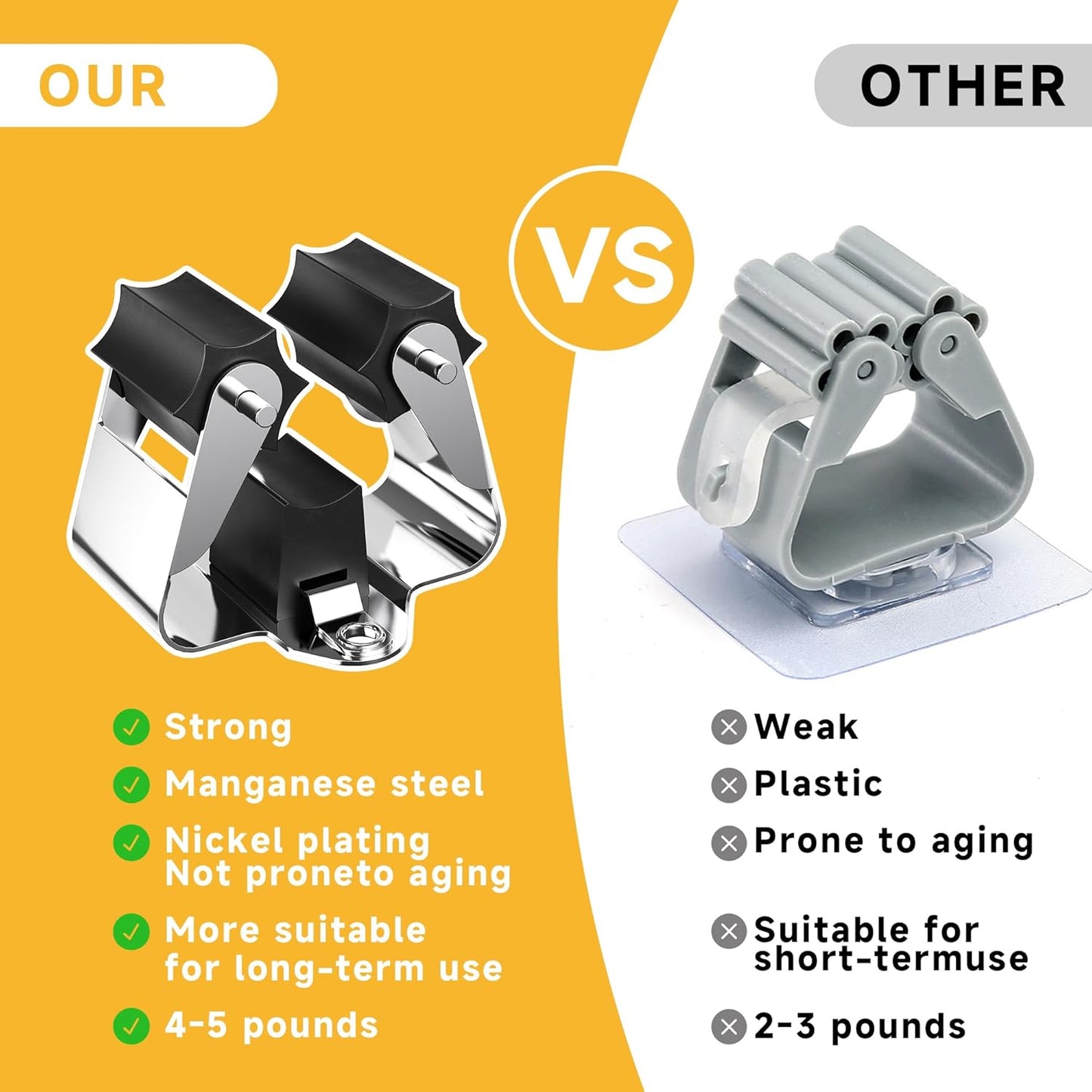 Broom Holder Wall Mount – 6 Pack Broom Rack with Star Shaped Rubber Rollers & Nickel Plated Brackets for Strong Grip and Long Life – Ideal for Garden Tools Organization