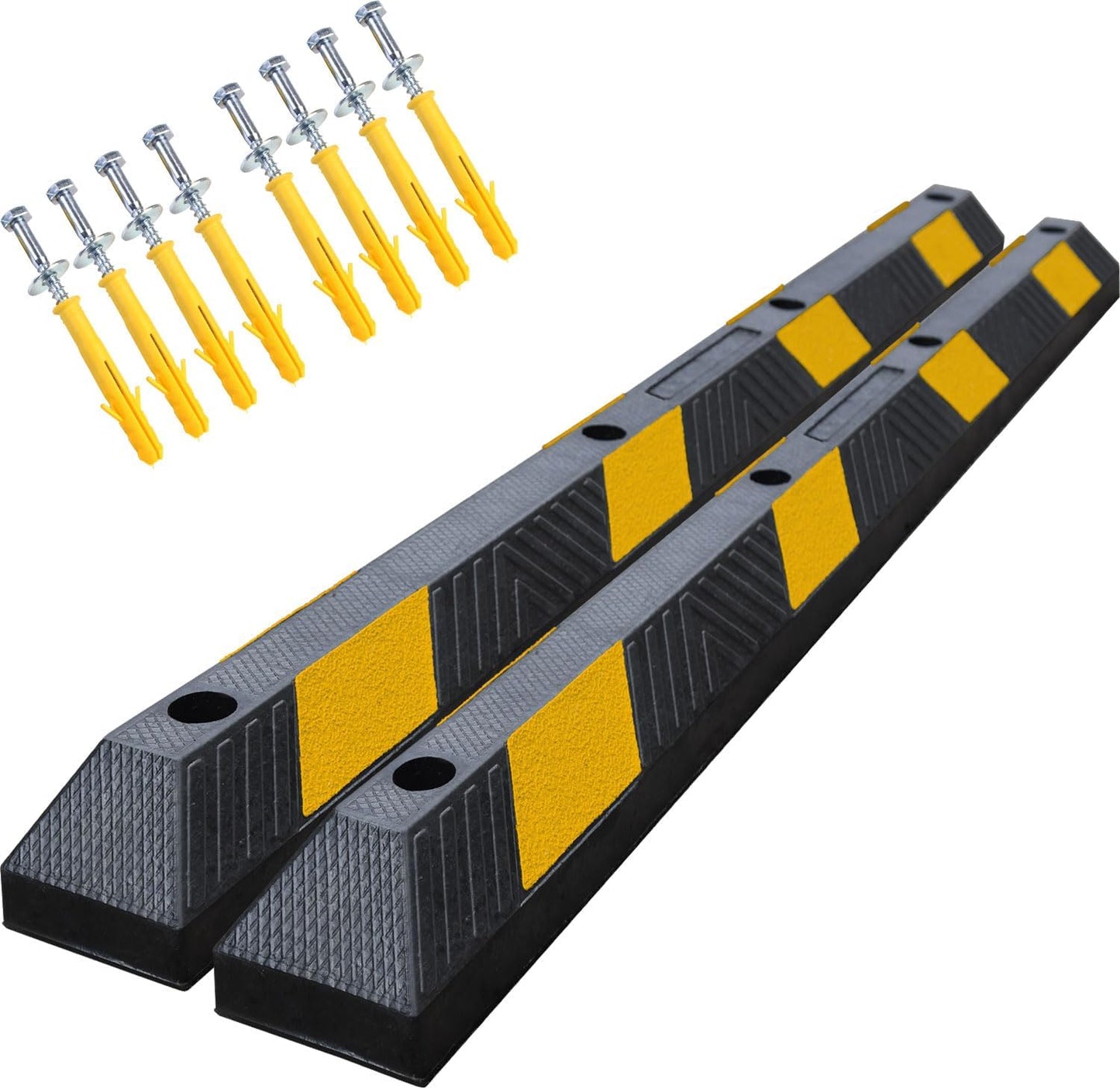 72" in 6' Ft Heavy-duty Rubber Parking Curb, Installation Kits Included, Parking Garage Floor Stopper, Wheel Stopper for Vehicles Truck Driveway Protect Cars Vans Trucks Pumpers (72" - 2Pack)