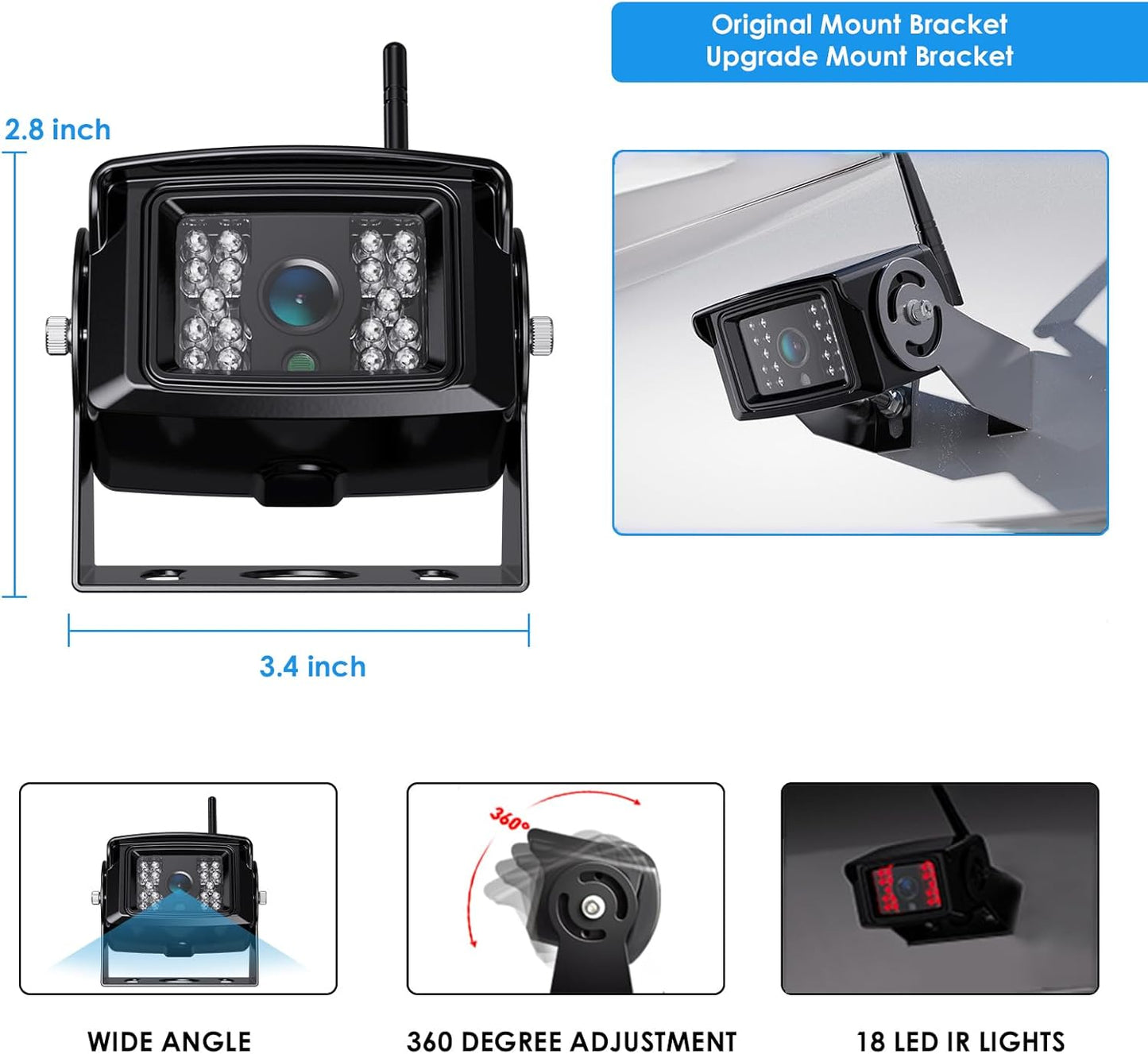 Digital Wireless Backup Camera System Kit, IP69K Waterproof Wireless 2 Rear View Camera + 7’’ LCD Dual Split Monitor for RV/Truck/Bus/Camper/Trailer (WX02)