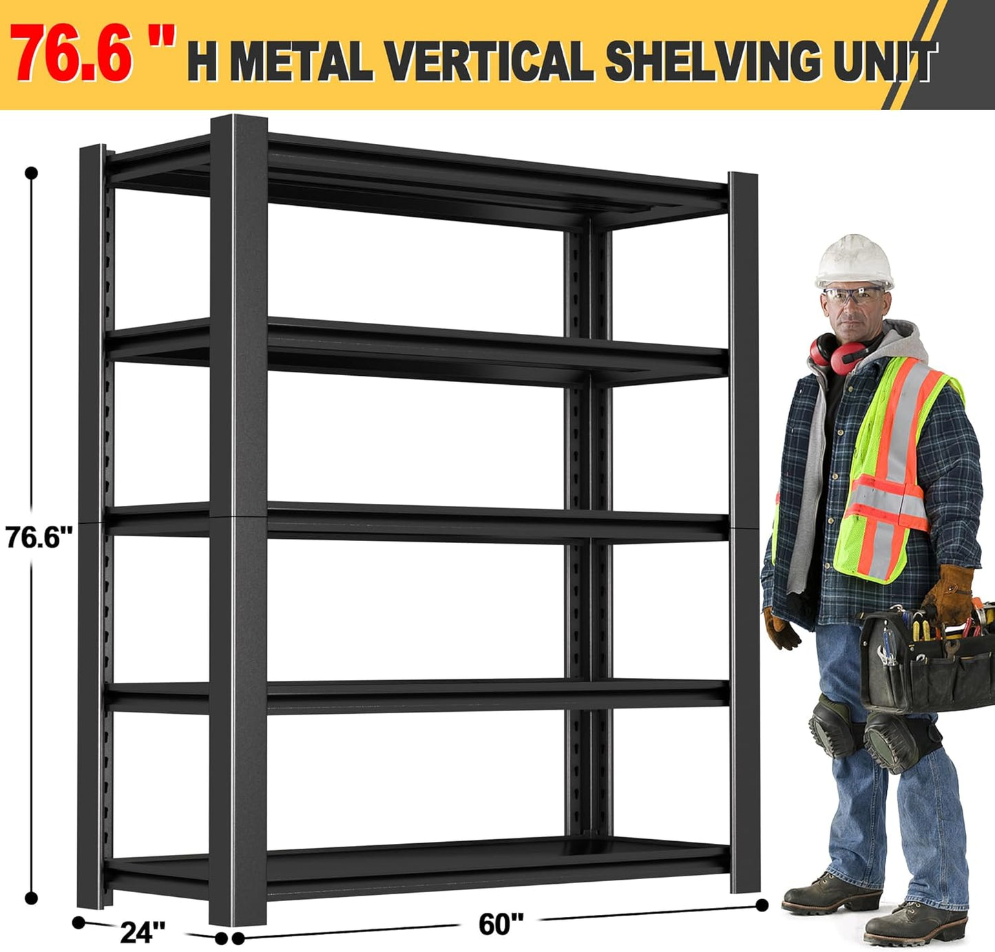 76" H x 60" W x 24" D 5-Tier Heavy Duty Garage Shelving Unit, 3000 LBS Capacity Metal Storage Rack,Adjustable Steel Shelves for Garage, Warehouse, Basement, Pantry, Workshop.3 Pack