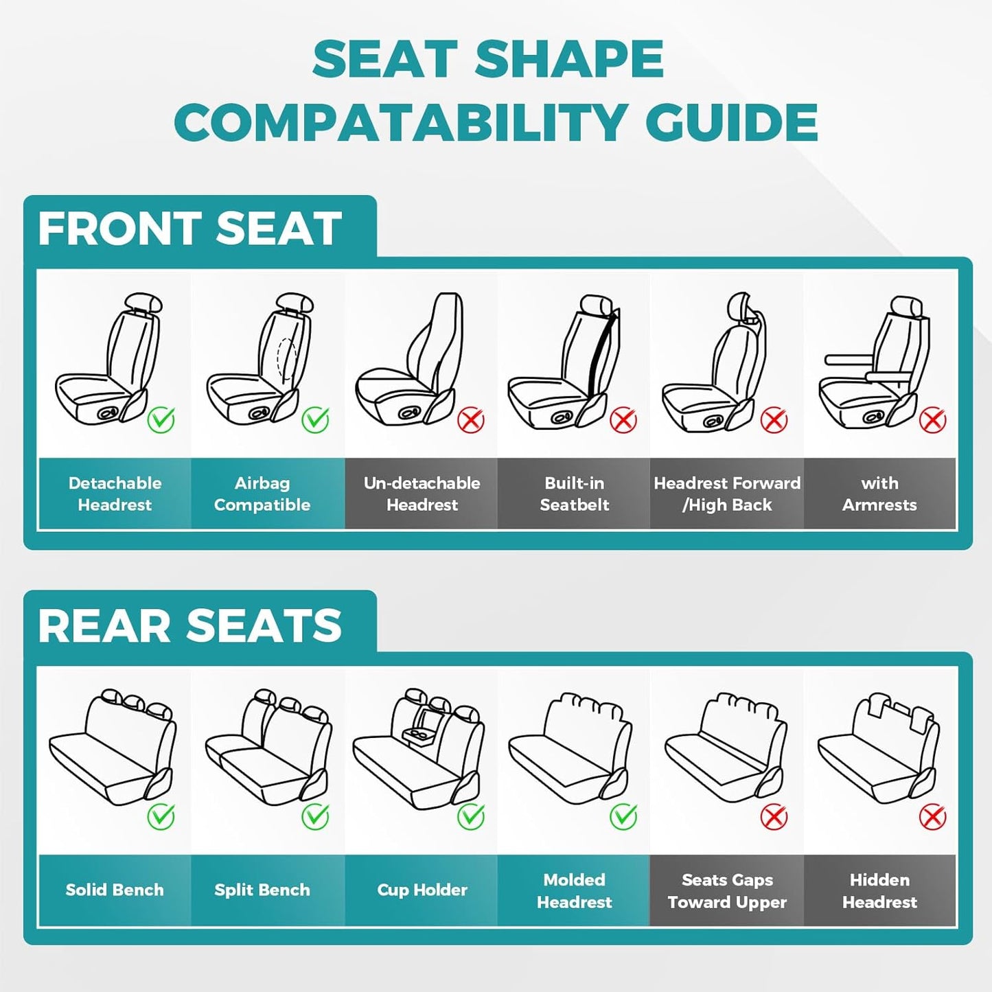 Car Seat Covers Full Set - Universal Seat Covers for Cars SUV Truck – Faux Leather Automotive Seat Covers, Breathable & Waterproof Front and Rear Seat Protectors, Fit for Most Cars-Redblack