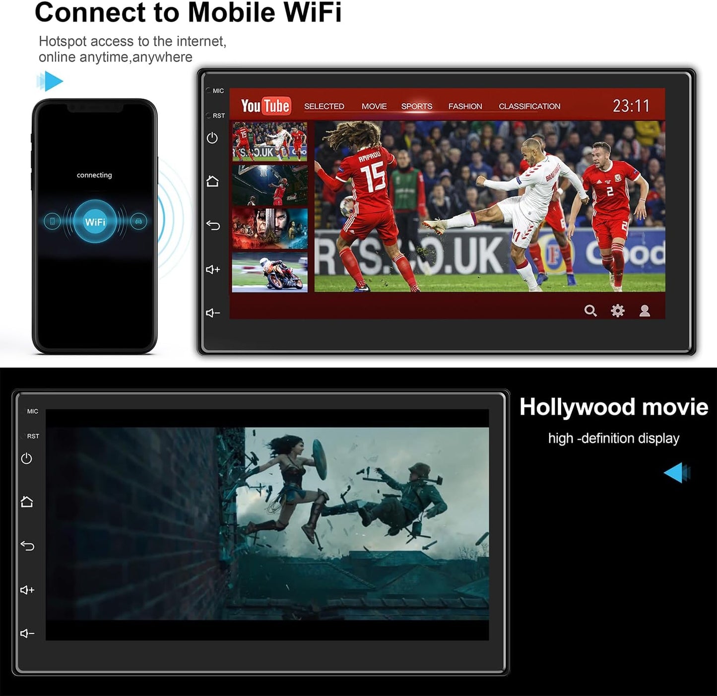 Double Din Car Radio Support Wireless CarPlay & Wireless Android Auto, [2G+32G] 7 Inch Touchscreen Car Stereo with Bluetooth+WiFi+RDS/FM+GPS Navi+Backup Cam+Mirror Link,Car Audio Receivers