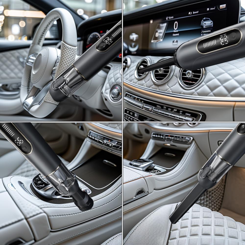 4-in-1 Handheld Cordless Car Vacuum – 19000PA, Brushless Motor, 2-in-1 Blow & Suction, Dual Modes, Type-C, Mini & Portable for Car, Home, Office, Keyboard Cleaning