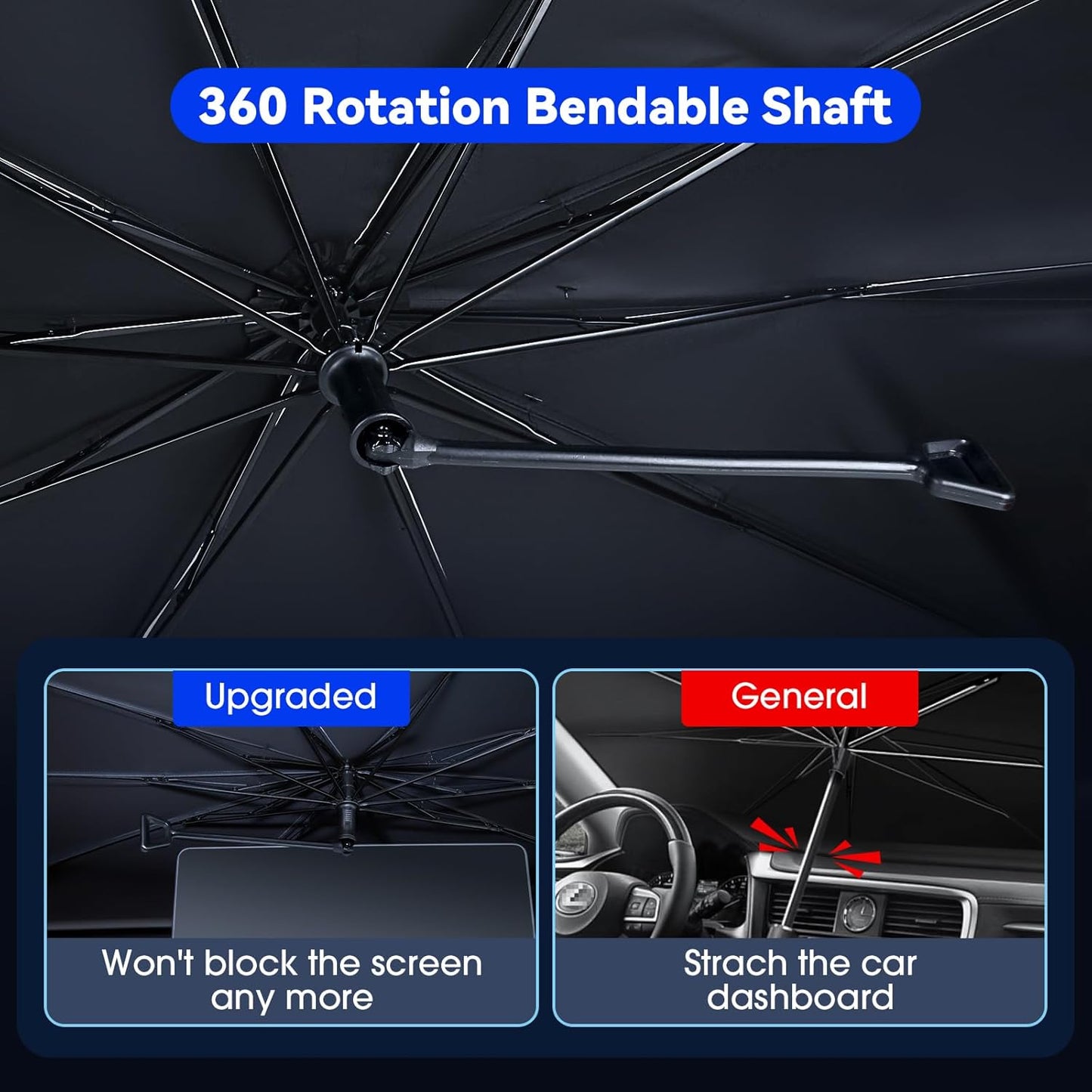 helloleiboo 𝟐𝟎𝟐5 𝑼𝑷𝑮𝑹𝑨𝑫𝑬 Foldable Car Windshield Sun Shade Umbrella,360° Rotating Sunshade for Car Windshield Front Window Reflective Heat Automotive Interior Sun Protection for Cars Trucks