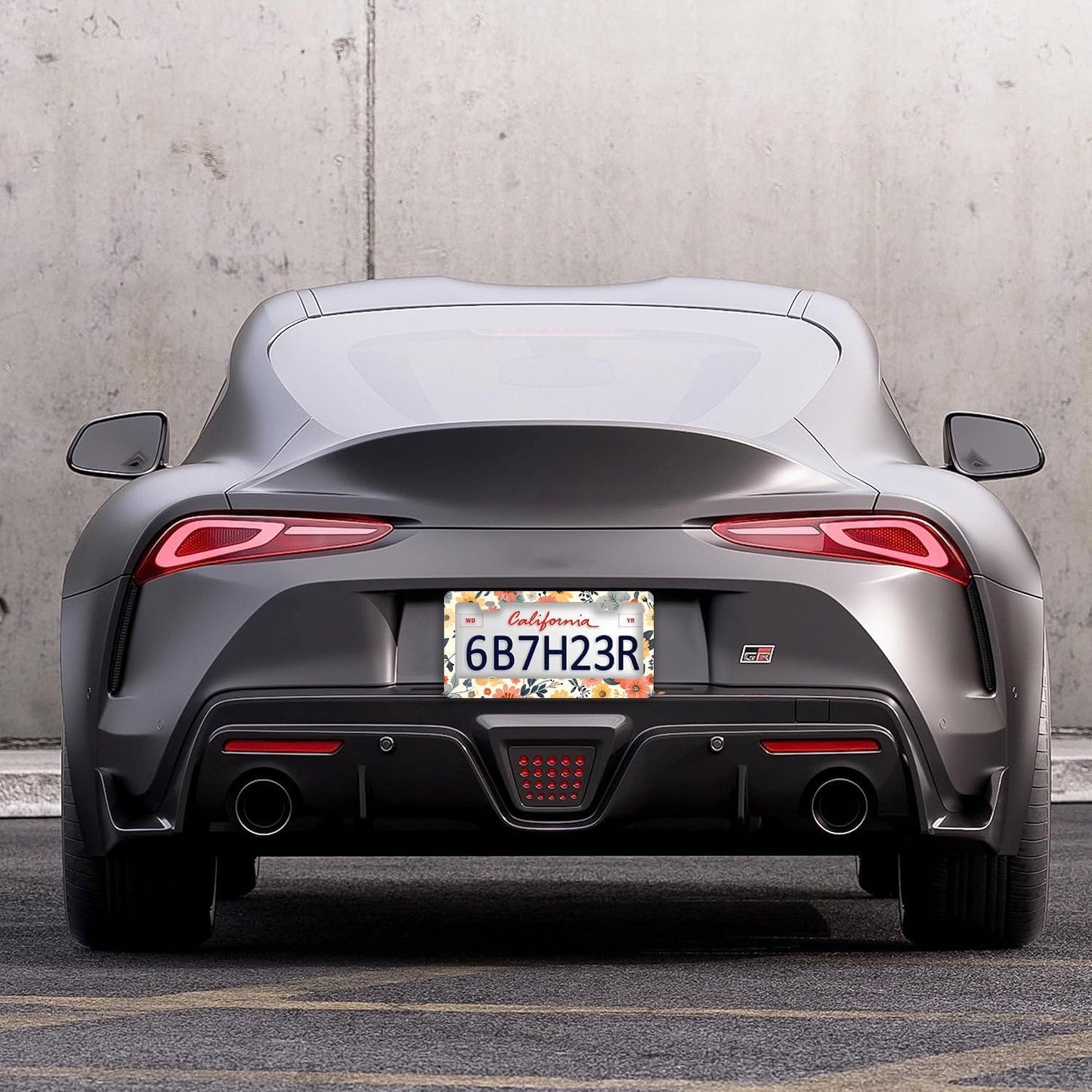 Colorful Floral Flowers License Plate Frames - 2 Pcs Set 2 Holes Stainless Steel Metal Auto Car Accessories Decoration License Plate Frame Cover Size 6.3" x 12.2" Fit US Vehicles for Women Men Gift