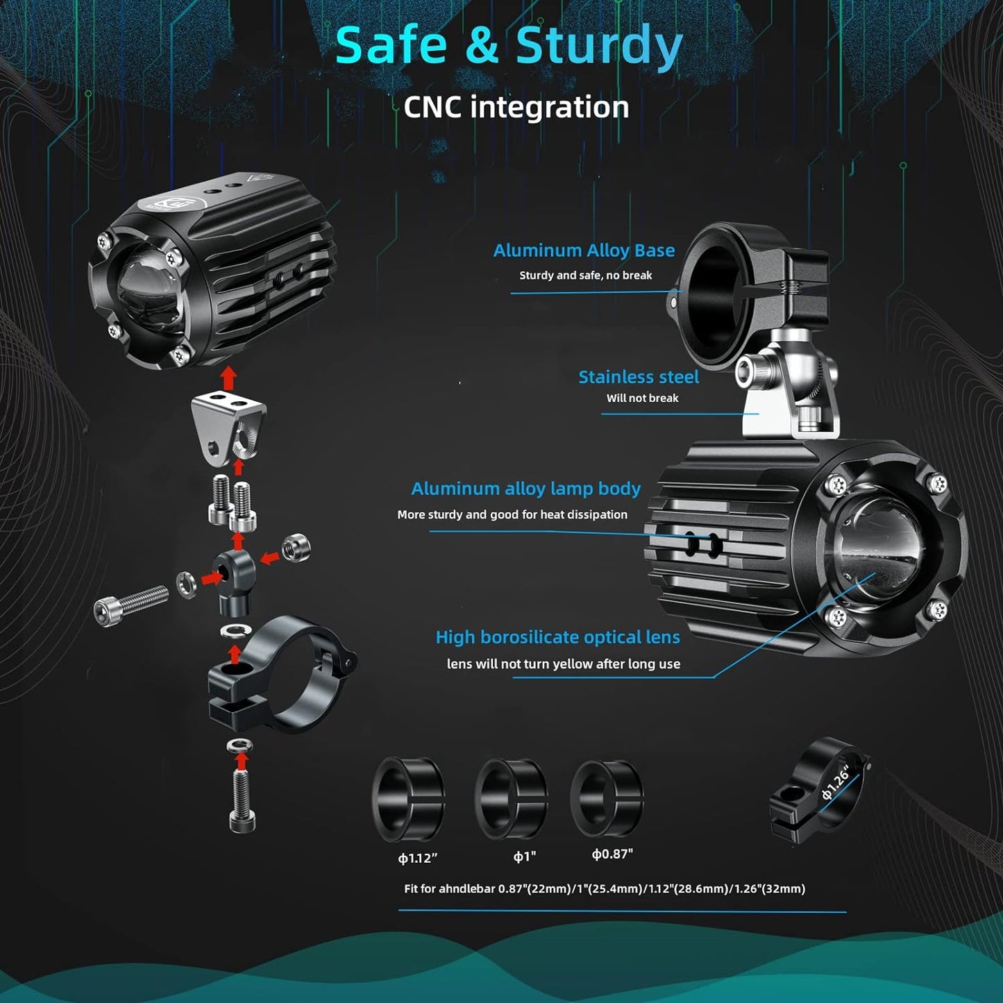 Motorcycle Auxiliary LED Light Driving Spotlights White/Amber Fog Lights with Mount Brackets Wire Harness Waterproof Offroad Work Lights Compatible with Motorcycle J-eep Car Truck 60W Driving Lamps