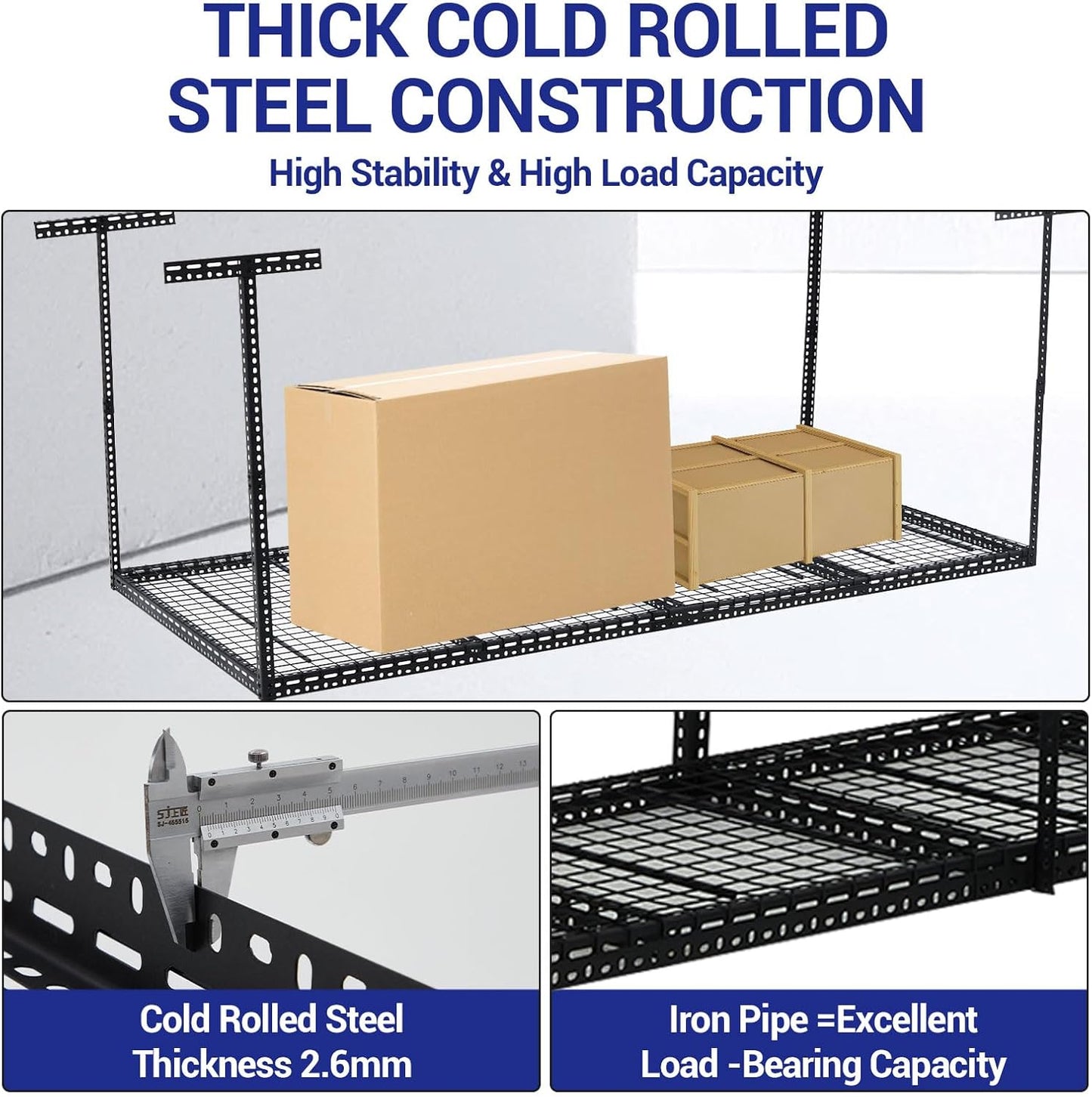 4x8 FT Overhead Garage Storage Rack, Steel Ceiling Storage Rack for Garage, Height Adjustable 22''-40", Heavy Duty 330 lbs Weight Capacity Storage Organizer System, for Basement Warehouse