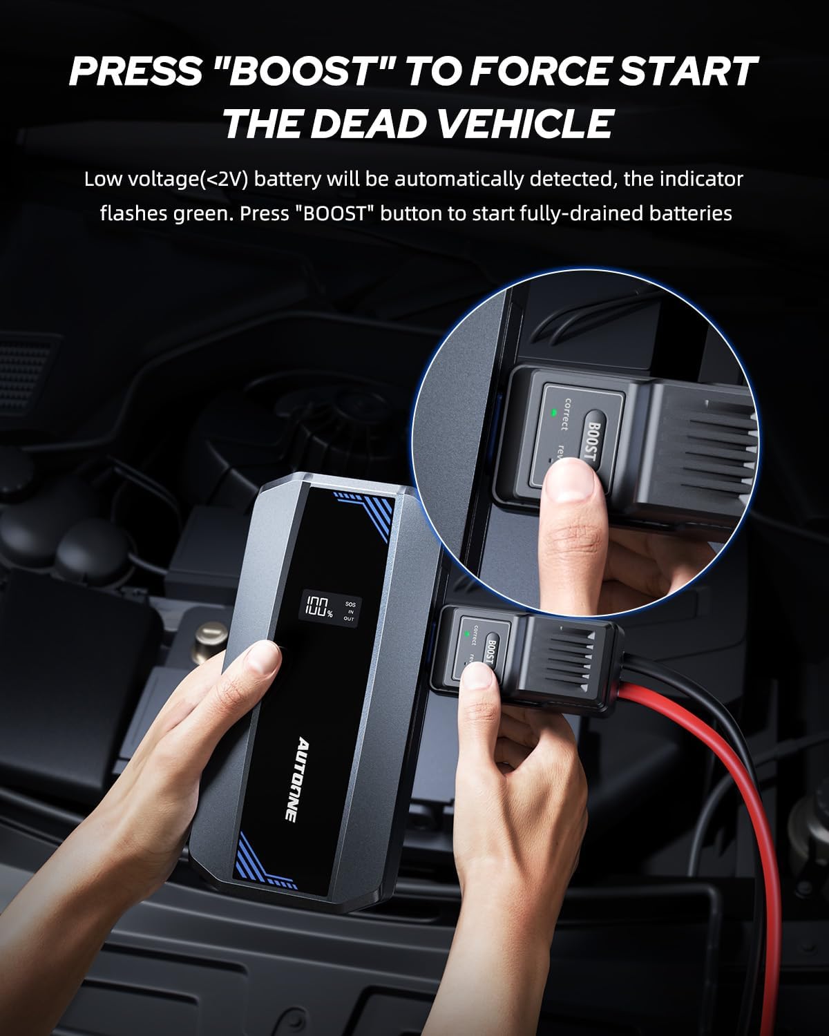 AUTOONE Car Jump Starter 5800A Battery Booster, Portable Battery Pack for All Gas 10L Diesel, 12V Jump Box with Smart Jumper Cable for Car Battery, Vehicle Lithium Starter, LCD Display, w/LED Light