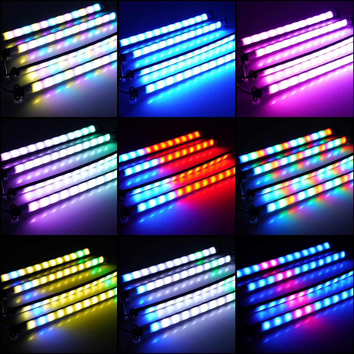 Car Led Interior Foot Well Light Strip Under Dash Bendable PVC Housing RGB 48LEDs Customizable 210 Modes Static Chase Gradient Strobe, Timer App Switch Control, USB 5V, No Remote