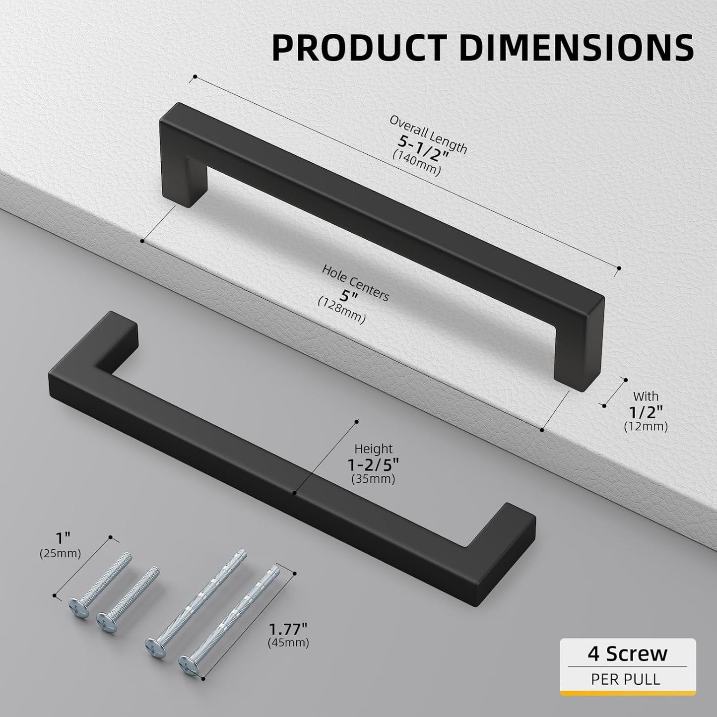 Matte Black Kitchen Pulls Bathroom Cabinet Drawer Closet Flat Square Bar Pulls, LSJ12BK128,5 inch Black Pulls 45 Pack, Modern Goldenwarm Cabinet Drawer Pulls Hardware