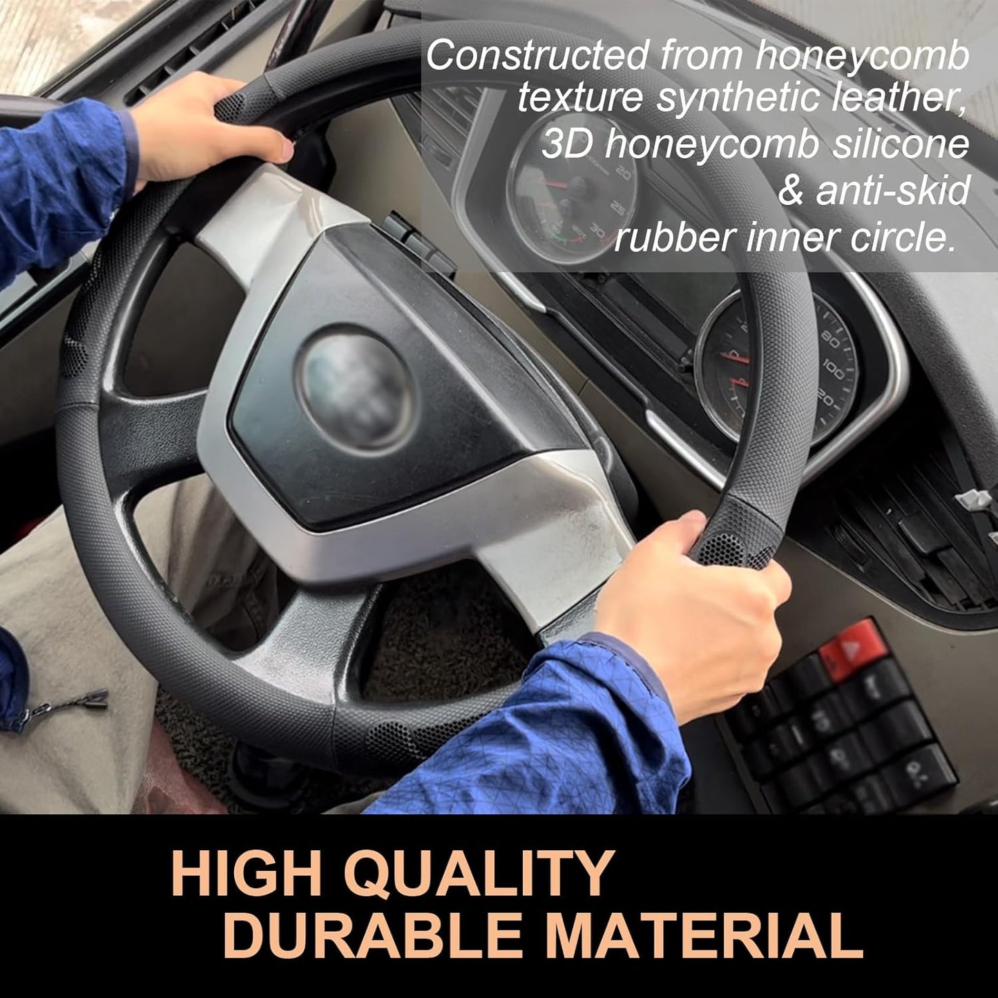 PINCTROT XL Size 17.5-18 Inch Comfy Grip Steering Wheel Cover for Semi Truck, Fits RV, Big Rig Trucker, 18 Wheeler and Classic Cars, Anti-Slip Design 17.5-18 Inch(Silicone Black)