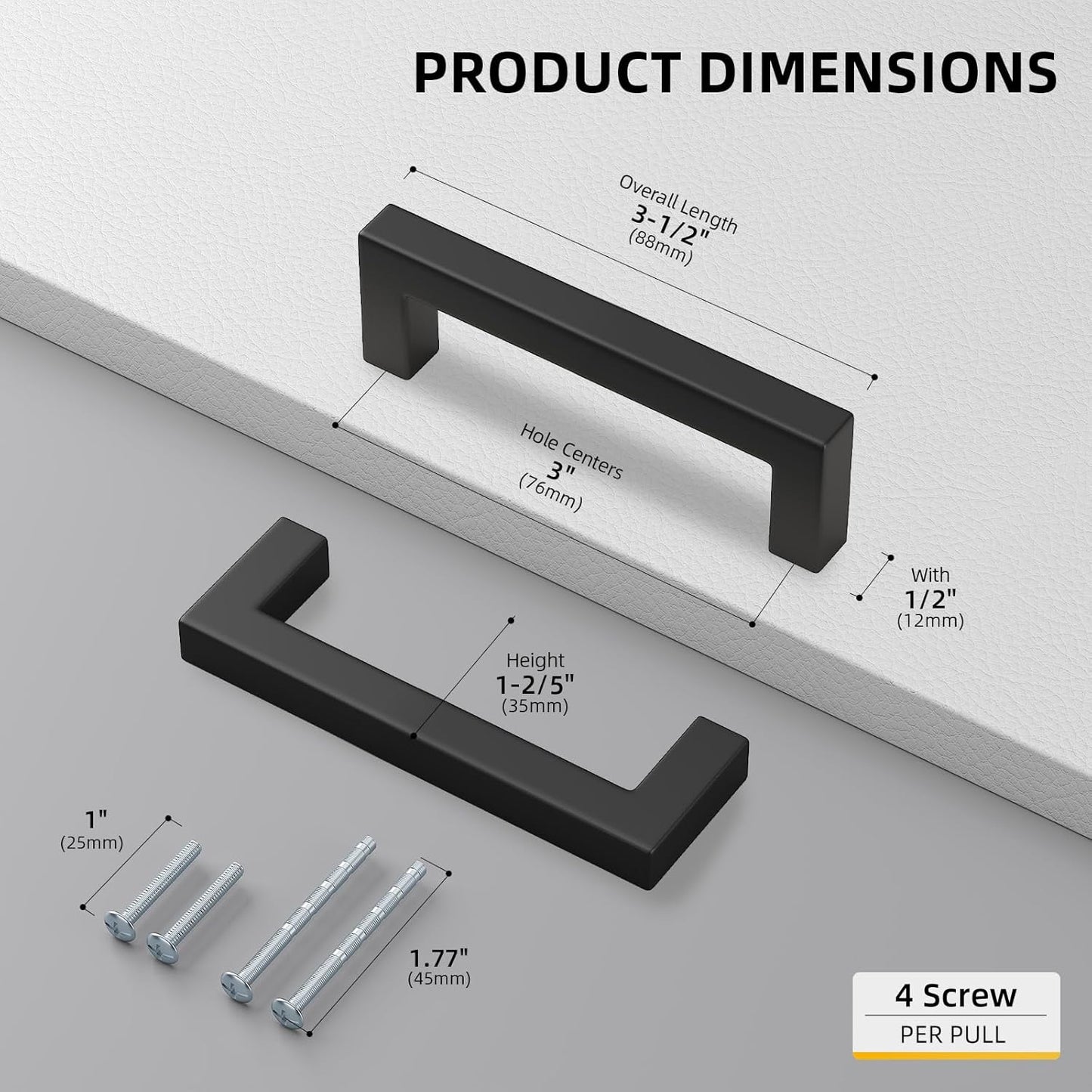 goldenwarm 3 Inch 100 Pack Matte Black Flat Square Bar Kitchen Hardware Closet Handles Pulls - Black Drawer Pull Cabinet Handle for Kitchen Bathroom Drawer Door Cabinets, LSJ12BK76