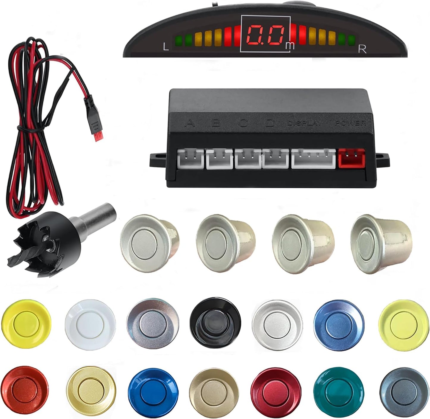Parking Sensor Kit Backup Sensor Kit Reverse Sensor for Car 18 Color Options for Probes Adjustable Alarm Volume Professional Sensore de Reversa para Carro Safe Driving Assistant（Light Grey）