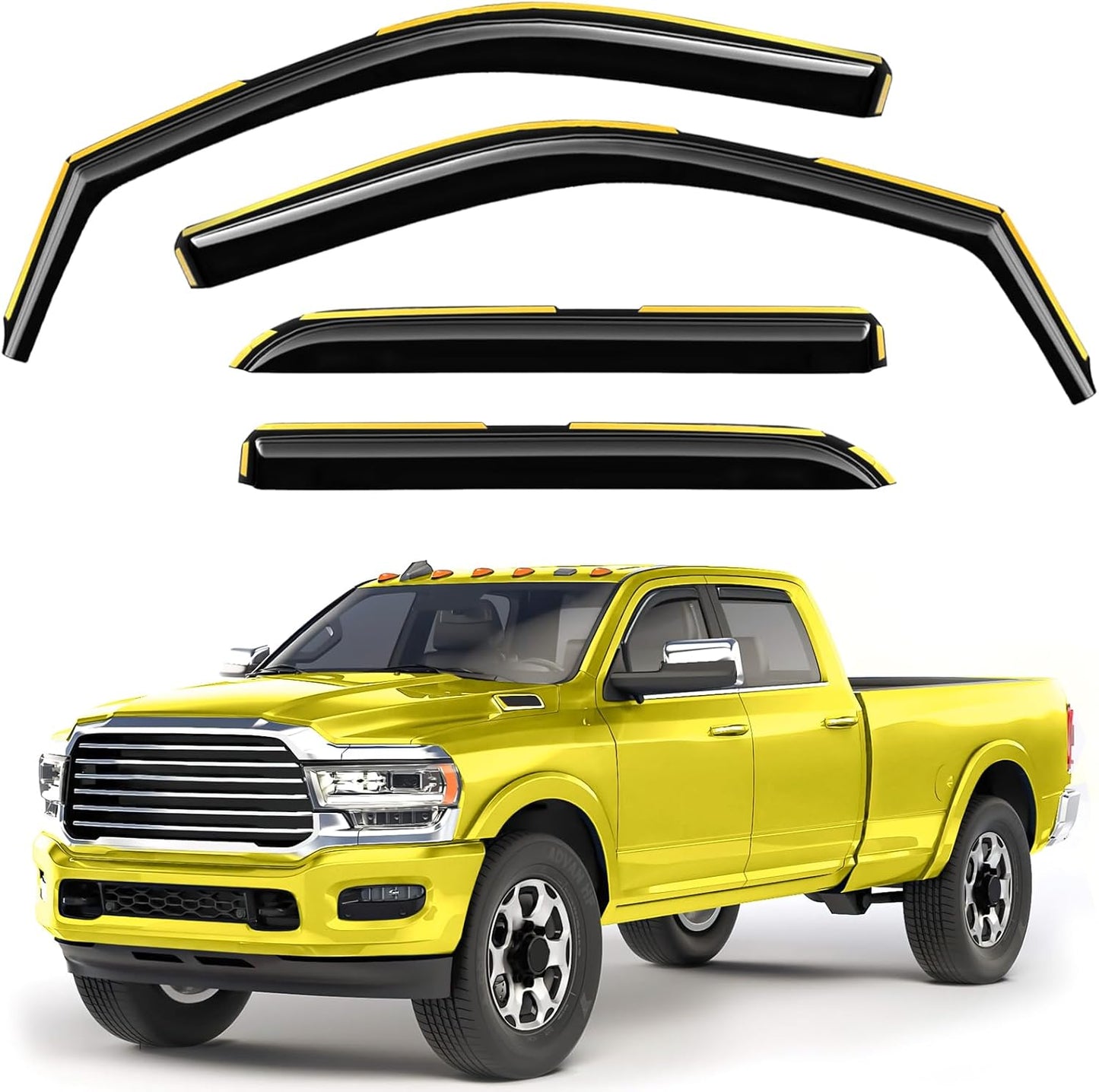 in-Channel Window Rain Guards Fit for Truck Dodge RAM 2500 3500 2019 2020 2021 2022 2023 2024 2025 Crew Cab Extra Durable Window Deflectors Vent Visors Shades Exterior Car Accessories
