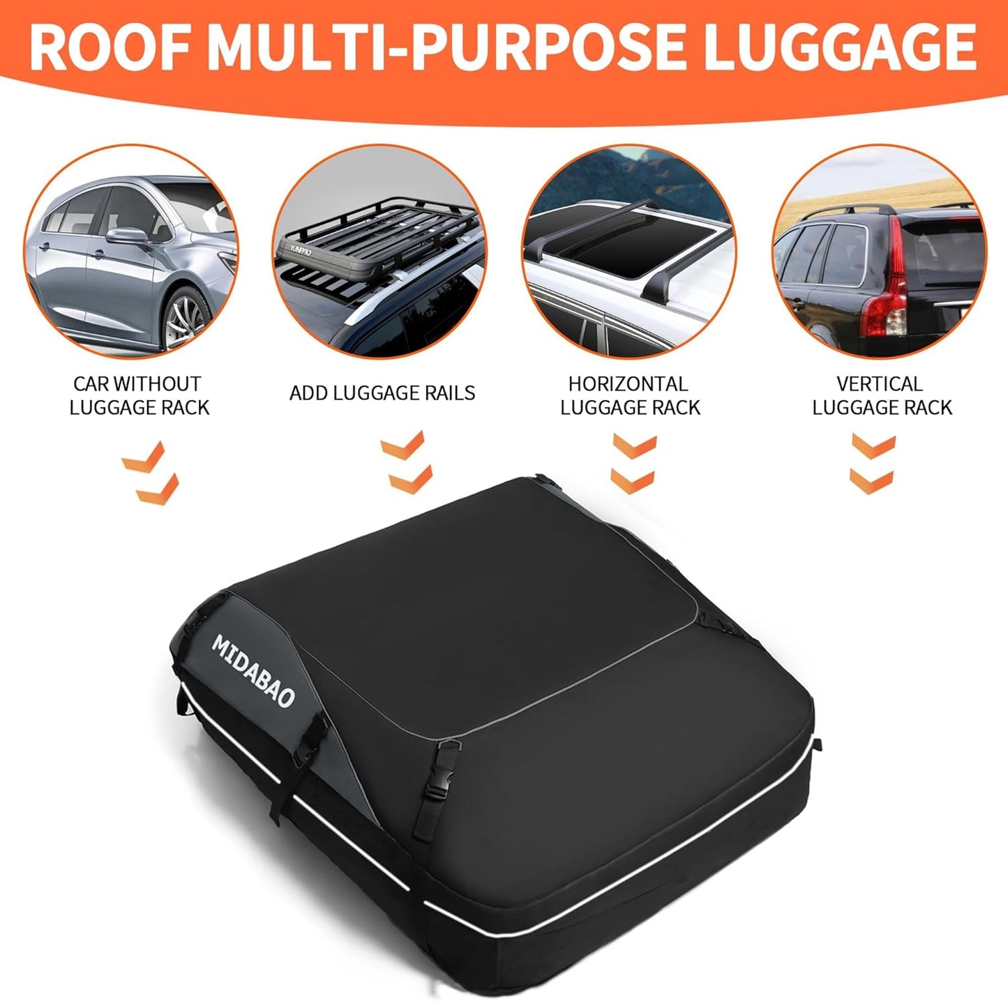MIDABAO 20 Cubic Waterproof Duty Car Roof Top Carrier-Car Cargo Roof Bag Car Roof Top Carrier - Waterproof & Coated Zippers- includes Anti-Slip Mat- for Cars with or without Racks (20 Cubic Feet)