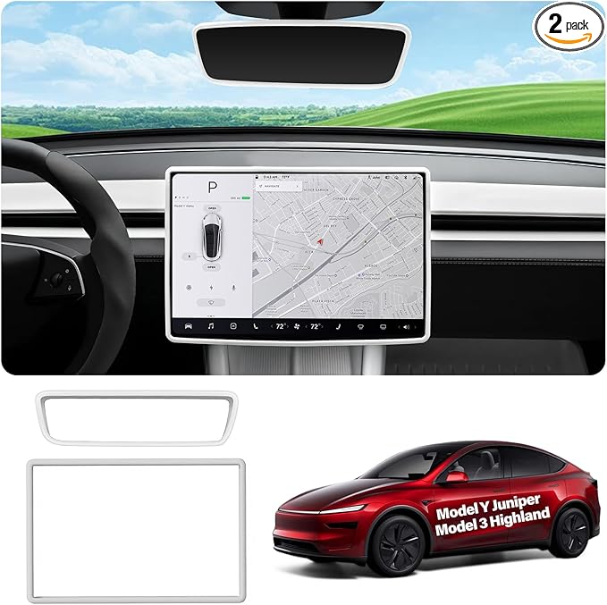 for Tesla Protector Trim Frame Model Y Juniper Model 3 Highlan 2026 Screen Edge Frame Rearview Mirror Cover Model Y Accessories Interior Silicone Decorations Center Console Decor White