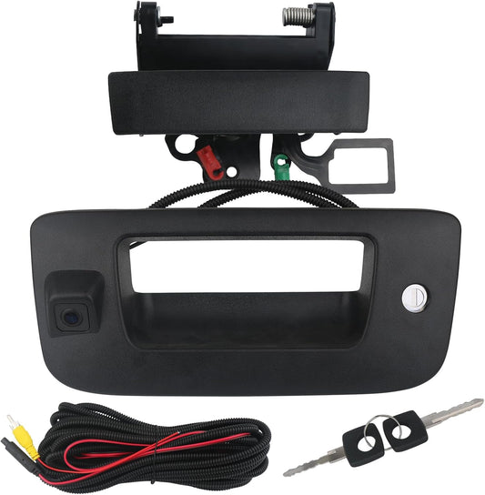 Backup Camera Tailgate Handle Rear View Camera Liftgate Latch Handle with Key Lock Cylinder Black Compatible with 2007-2014 Chevrolet Chevy Silverado GMC Sierra 1500 2500 3500