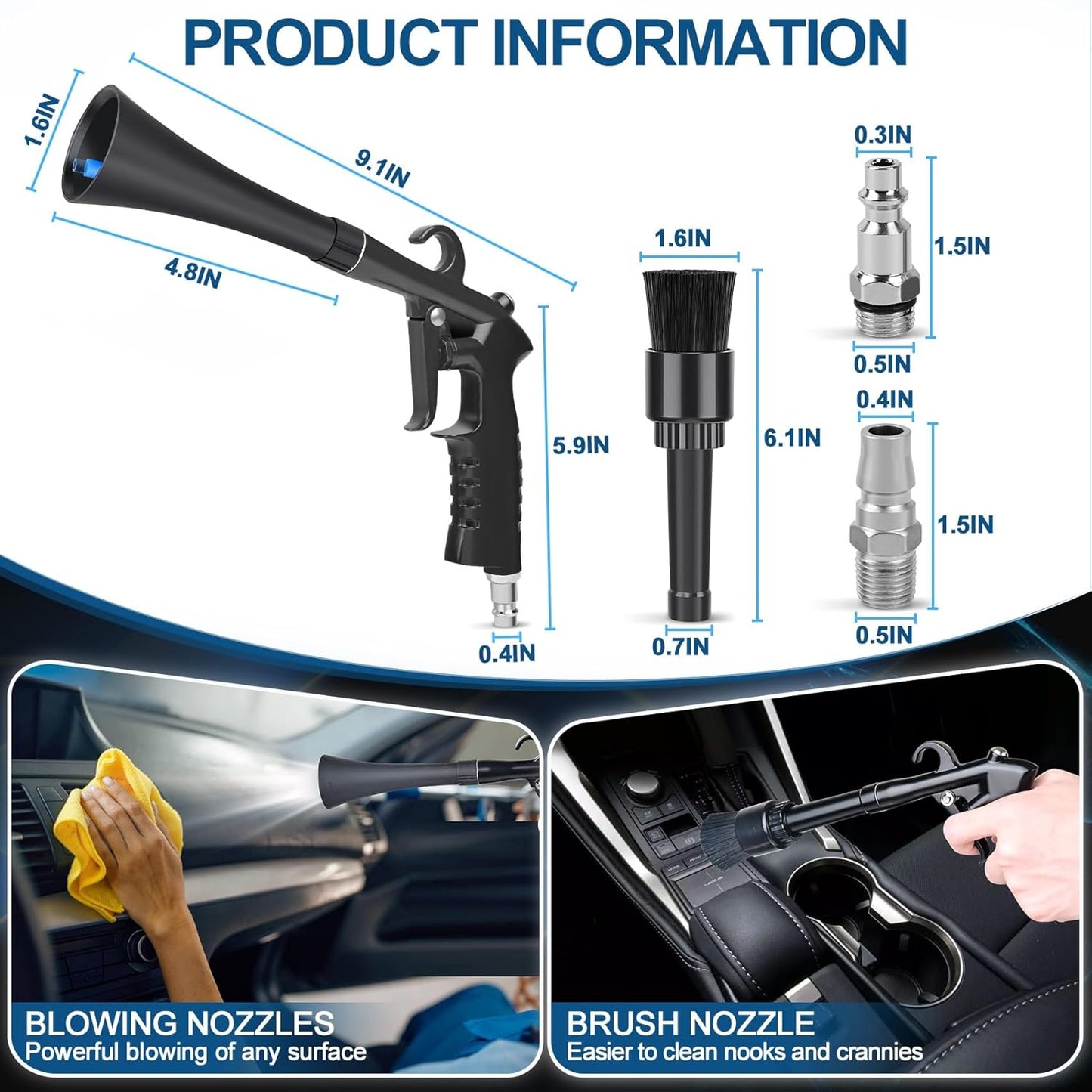 Car Cleaning Gun Detailing Interior Dryer Air Blow Gun, High Pressure Blower Gun, Car Detailing Kit Interior Cleaner, Car Detailing Tools for Car Quickly Blasts Dirt and Dust Works with Air