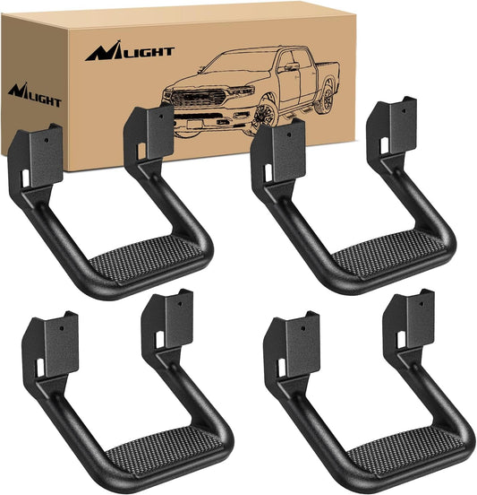 Nilight Universal Side Step Slip-Proof Aluminum Side Hoop Steps Nerf Bars Assembly Black 4 Pcs for Chevy (Chevrolet) Ford Toyota GMC Dodge RAM (Drilling Required)