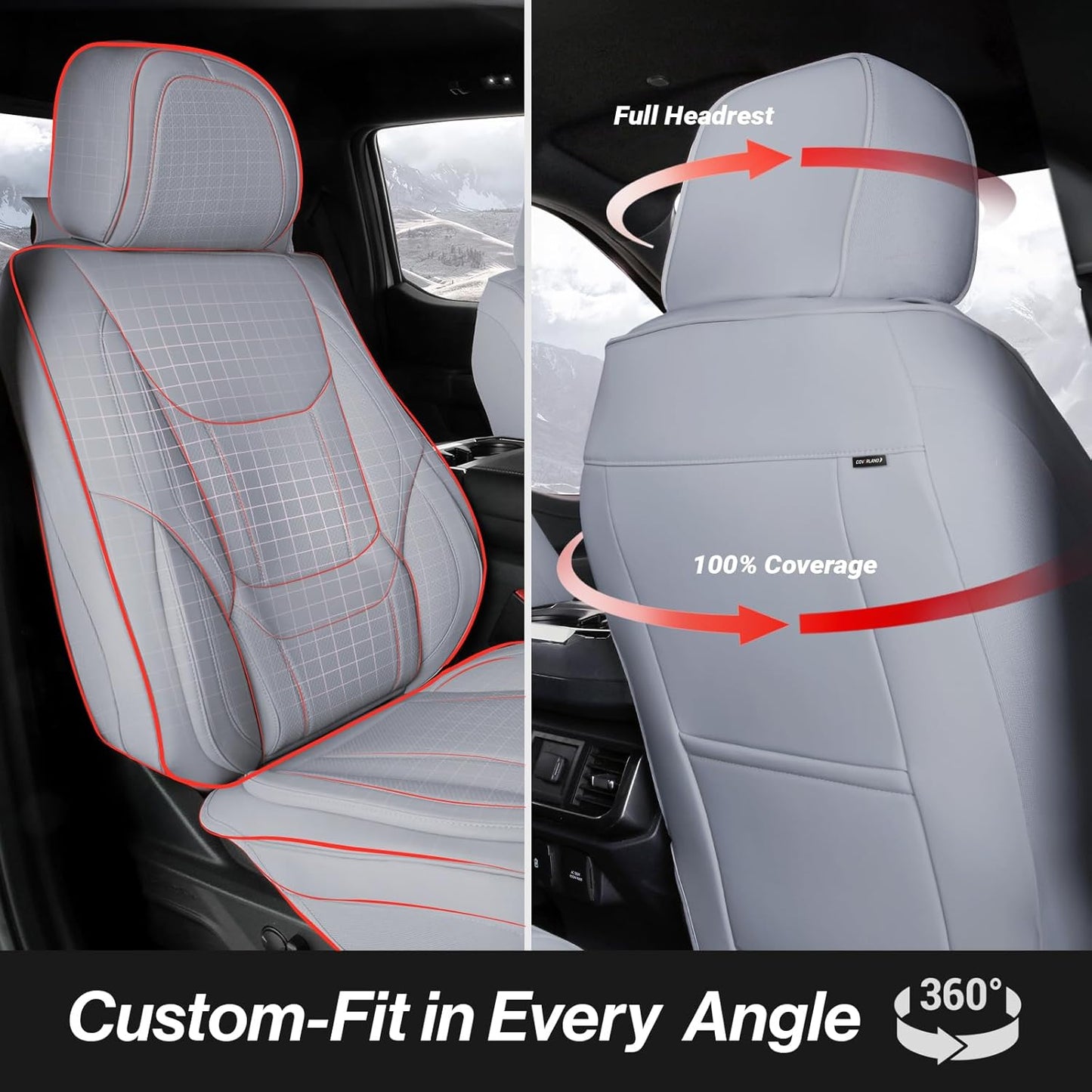 Coverland Custom Car Seat Covers Compatible with Silverado 2500HD, Ram 3500 - Premium Leather Non-Slip Memory Foam Waterproof Custom Interior Protector Full Set-Gray [See Size Chart-Size X138]