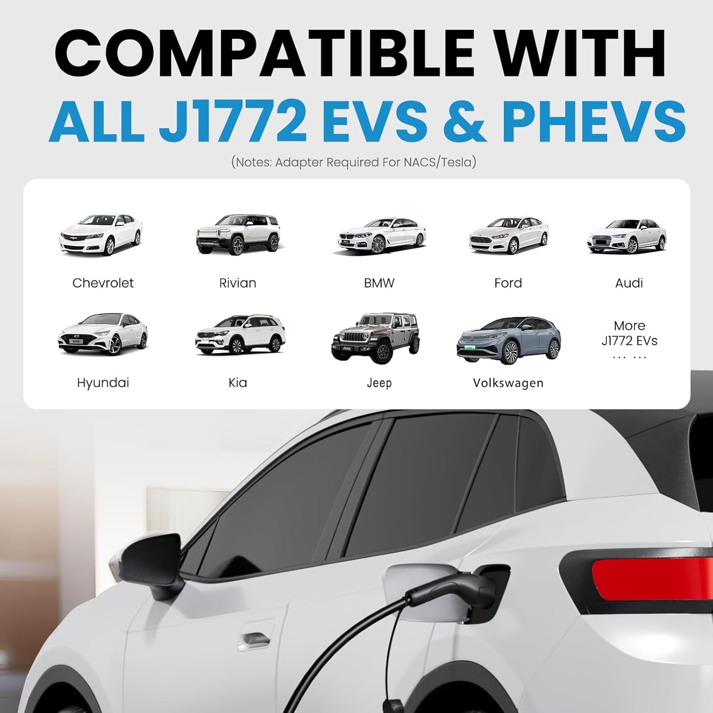 Level 2 EV Charger w/App Control: 32A 240V 7.68kW Fast Charging, NEMA 14-50 Plug & 25ft J1772 Charging Cable, Indoor/Outdoor Portable EVSE for Home, ETL/FCC Certified