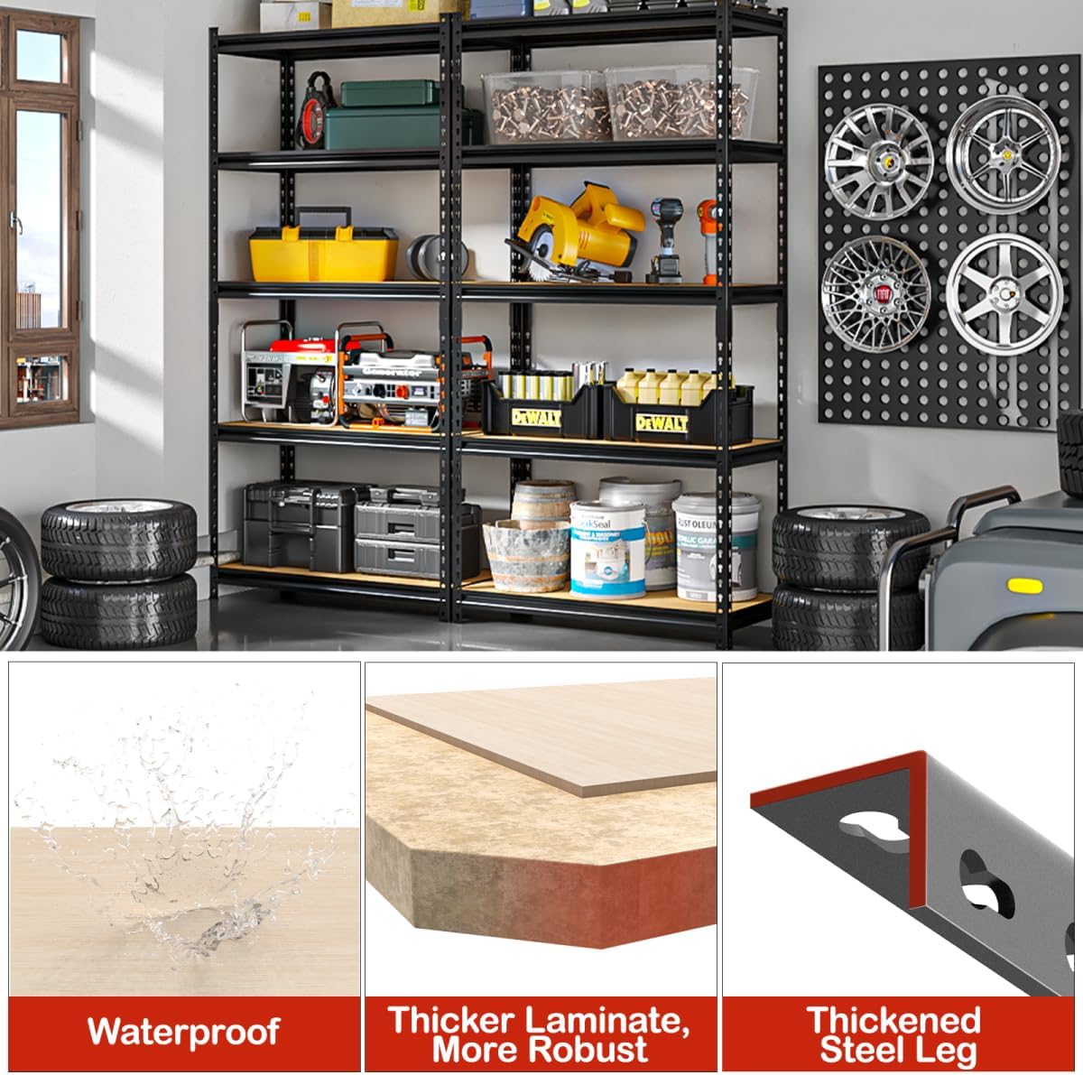 5-Tier Adjustable Metal Storage Shelves Heavy Duty Garage Shelving, 72" H x 36" W x 16" D Shelving Unit Rack for Kitchen, Classroom, Dormitory, Basement & Warehouse