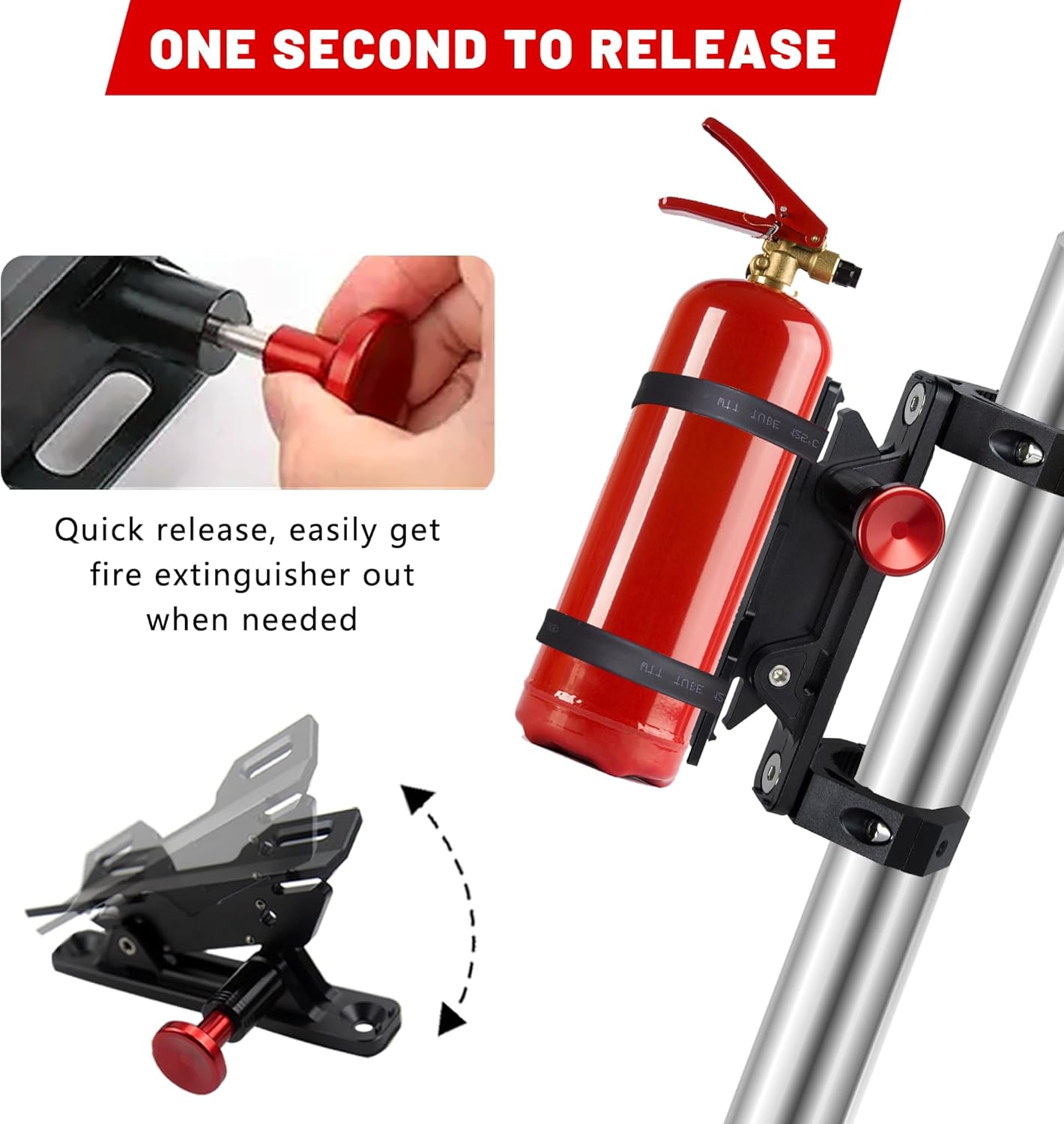 UTV Fire Extinguisher Mount Kit - Adjustable Quick Release Roll Bar Car Fire Extinguisher Bracket Holder for 1.75-2in Roll Bar ATV UTV Polaris RZR SXS Ranger Camper Jeep Can-Am Durable Aluminum Alloy
