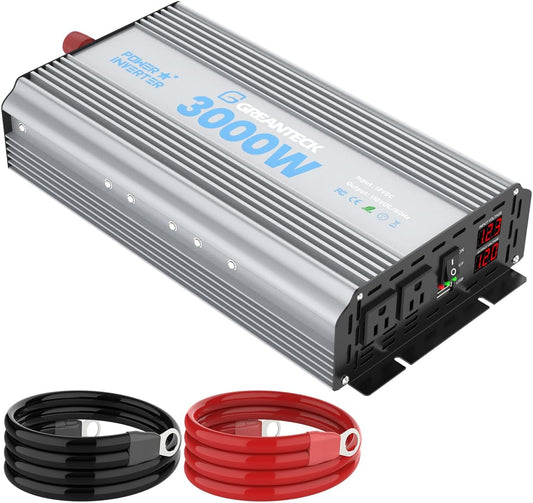 Power Inverter 3000 Watt, DC 12V to AC 110V 120V Converter Car Modified Sine Wave Power Inverter with Dual Sockets, USB Port, LED Display for RV Truck Boat Solar Car Emergency Off Grid