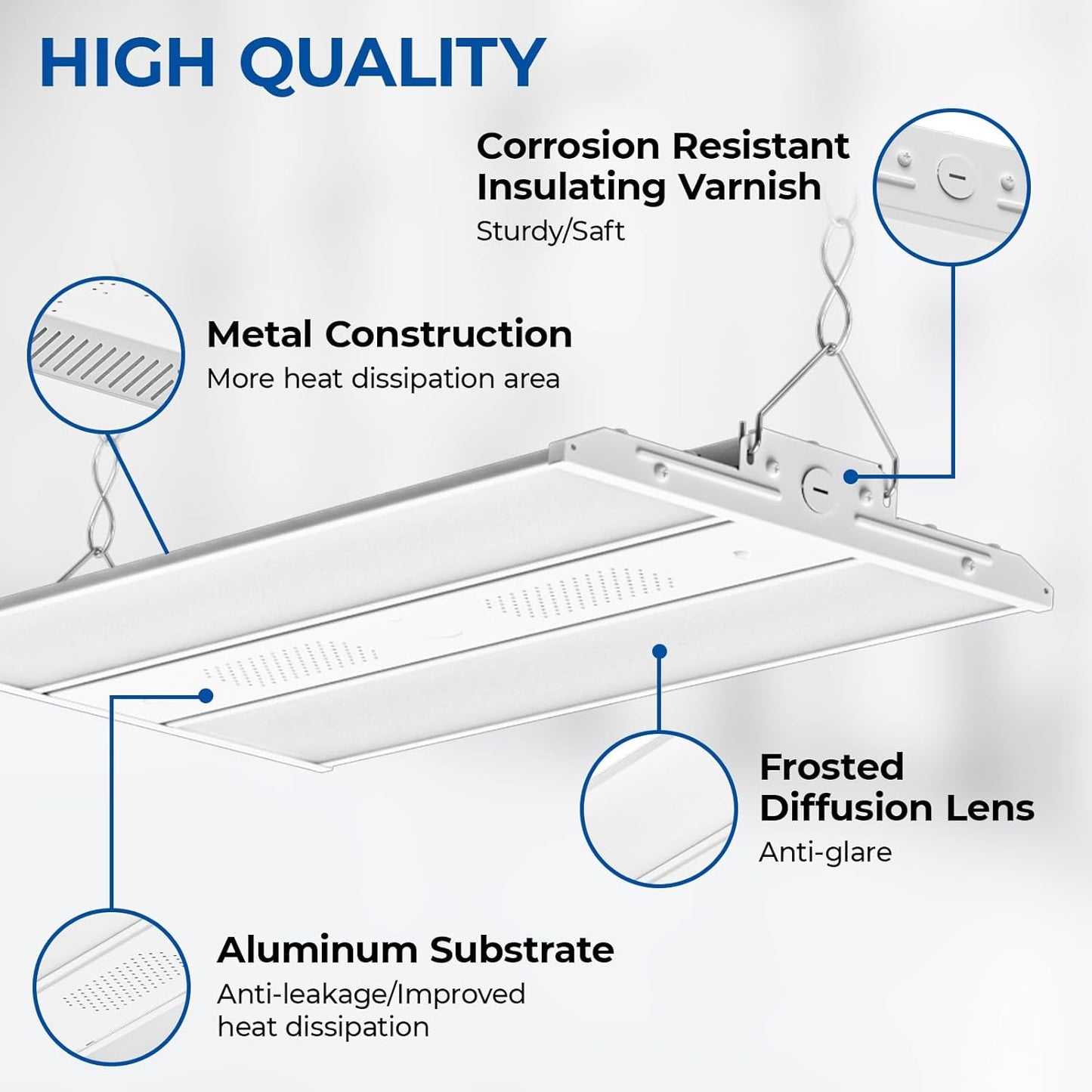 CINOTON 4FT 220W LED Shop Light with 29700LM, 0-10V Dimmable Linear High Bay Lighting with 5000K, 120-277V 135LM/W Commercial Hanging Lights for Garage Office Warehouse Workshop Factory UL Listed