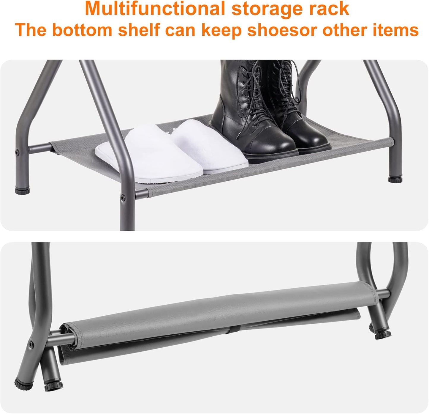 Heybly Luggage Rack, Steel Folding Suitcase Stand with Storage Shelf for Bedroom, Hotel, Foldable Steel Frame, Guest Room Bedroom Hotel, 22.8" L x 11.8" W x 20.9" H, Gray HLR004G1