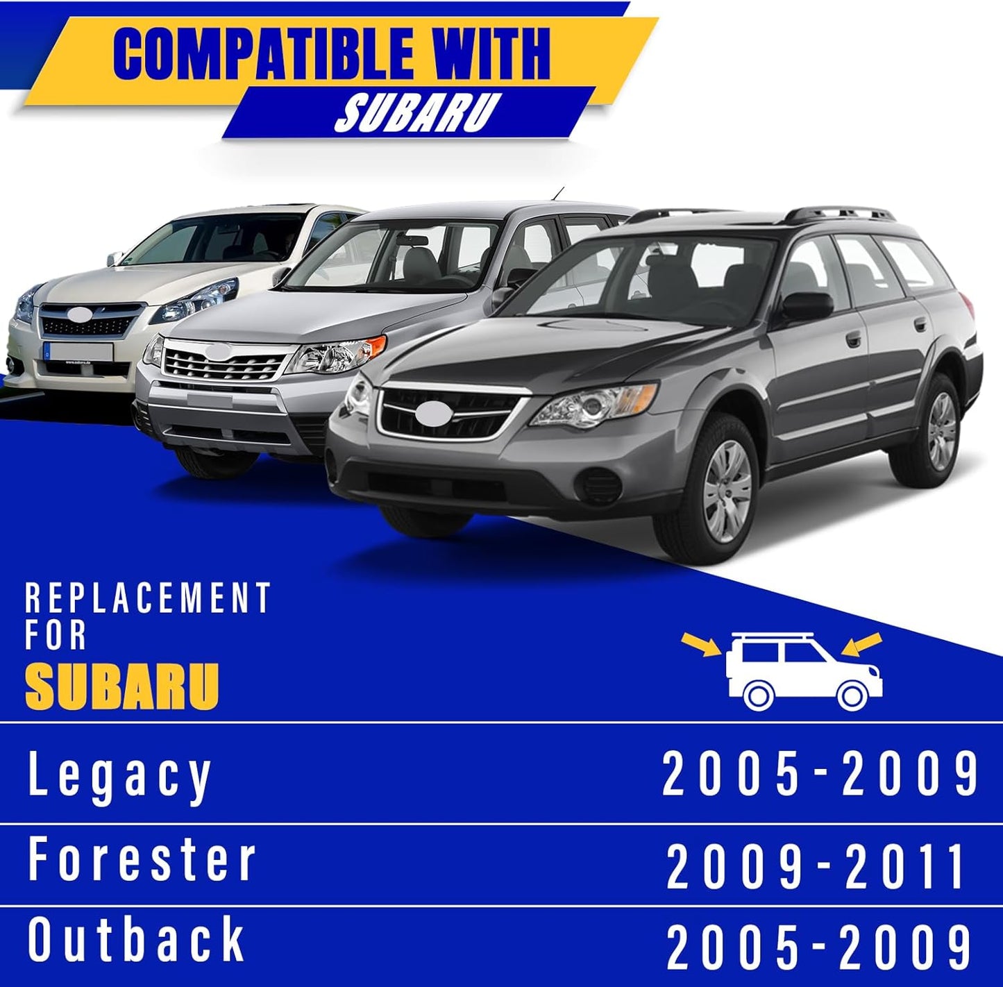 3 Wiper Blades Replacement for Subaru Legacy (2005-2009) & Forester (2009-2011) & Outback (2005-2009) - 24"/18"/14" (Set of 3) U/J Hook Windshield Wiper Blades