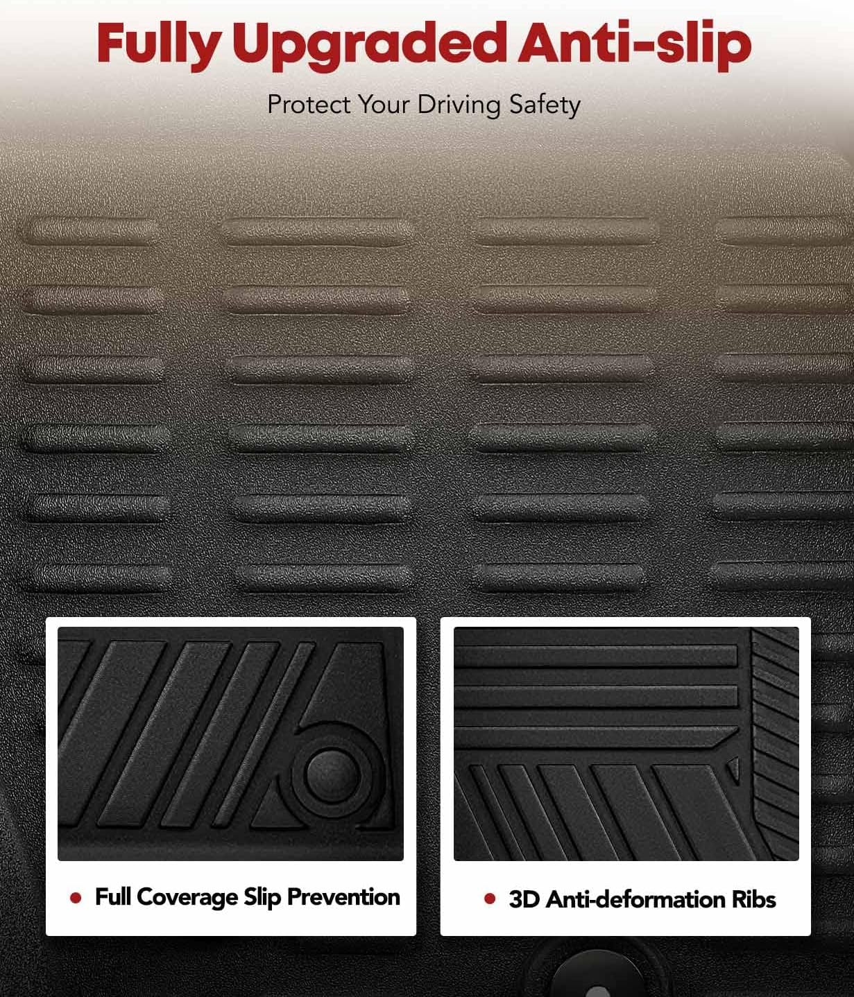 YHTAUTO Floor Mats Compatible with 2018-2024 Chevrolet Traverse 7 Seats with 2nd Row Bucket Seat, TPE All Weather Car Mats Waterproof Anti-Slip Odorless Floor Liner 1st & 2nd Row