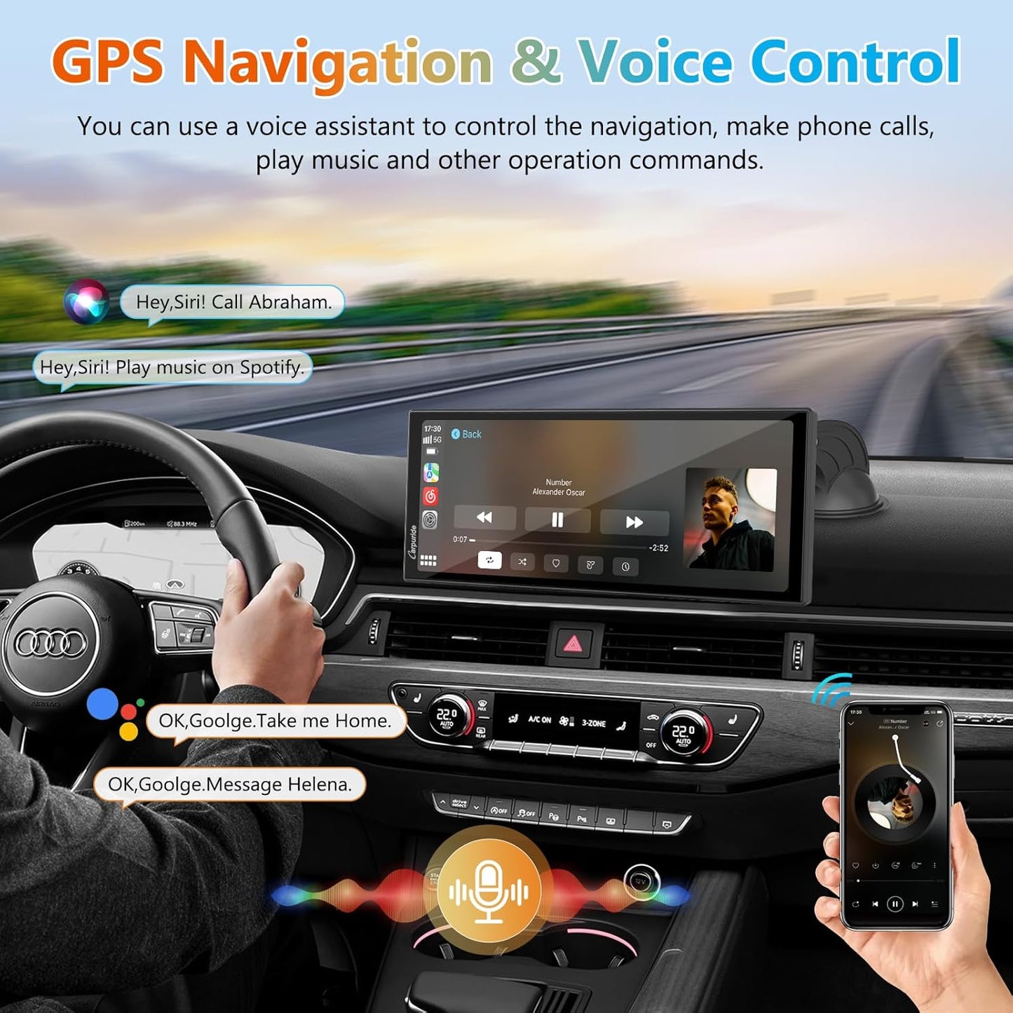 CARPURIDE W125S 11.26 Inch HD Wireless Carplay & Android Auto Screen, 4K +1080P+1080P Dash Camera for Cars with 64GB Card, with Loop Recording, Bluetooth, Voice Control, GPS, FM, Super Link