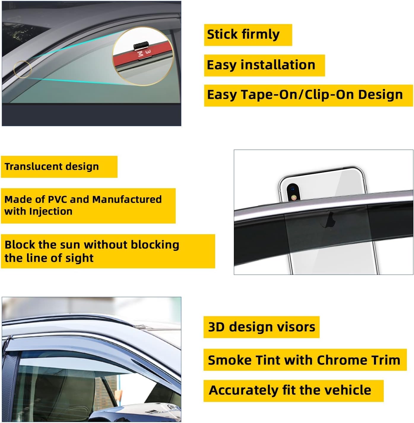 4pcs Smoke Tint With Chrome Trim Outside Mount Tape On/Clip On Style PVC Sun Rain Guard Window Visors Compatible with 2013-2018 Altima 4-Door Sedan