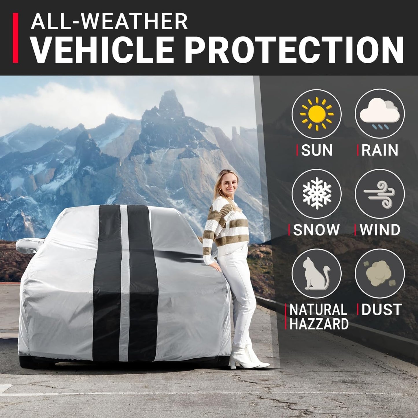 iCarCover Custom Car Cover for Chevy Volt (2011-2021) Waterproof All Weather Rain Snow UV Sun Protector Full Exterior Indoor Outdoor Car Cover (Stripe - Gray/Black)