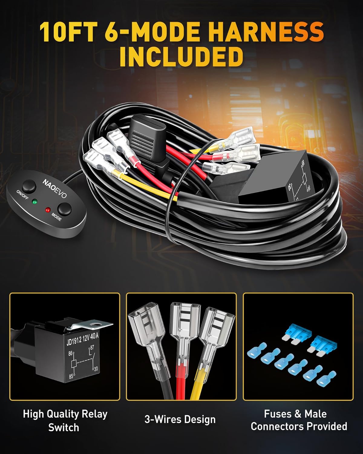 NAOEVO 7 Inch LED Light Bar, White Amber Offroad Fog/Driving Lights LED Pods with Strobe/Memory Function, 2 Leads Wiring Harness Included, Work for Truck Boat ATV UTV, 2-Pack (6 Modes)