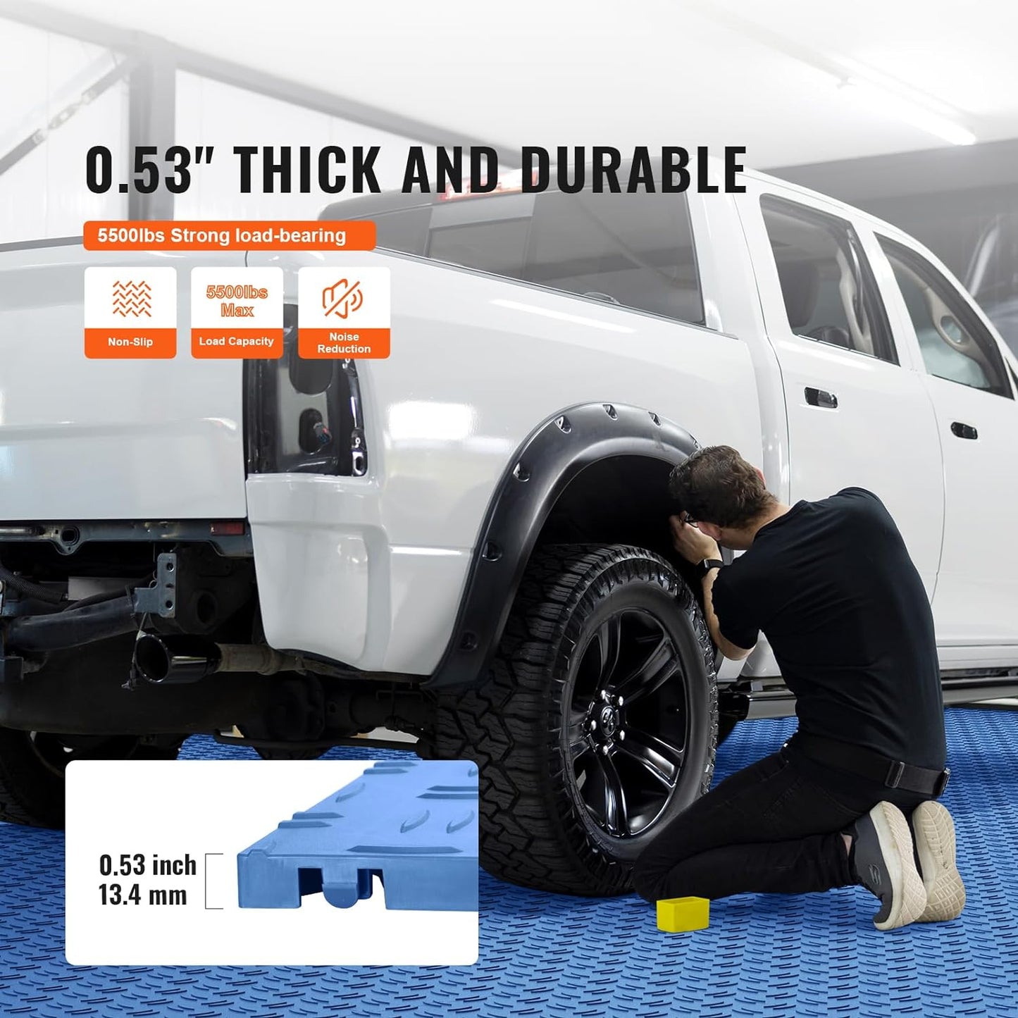 VEVOR Interlocking Garage Floor Covering Tiles, 12 x 12 x 0.53 inch, 25 Pack, Non-Slip Double-Sided Texture, for Basements, Repair Shops, Blue